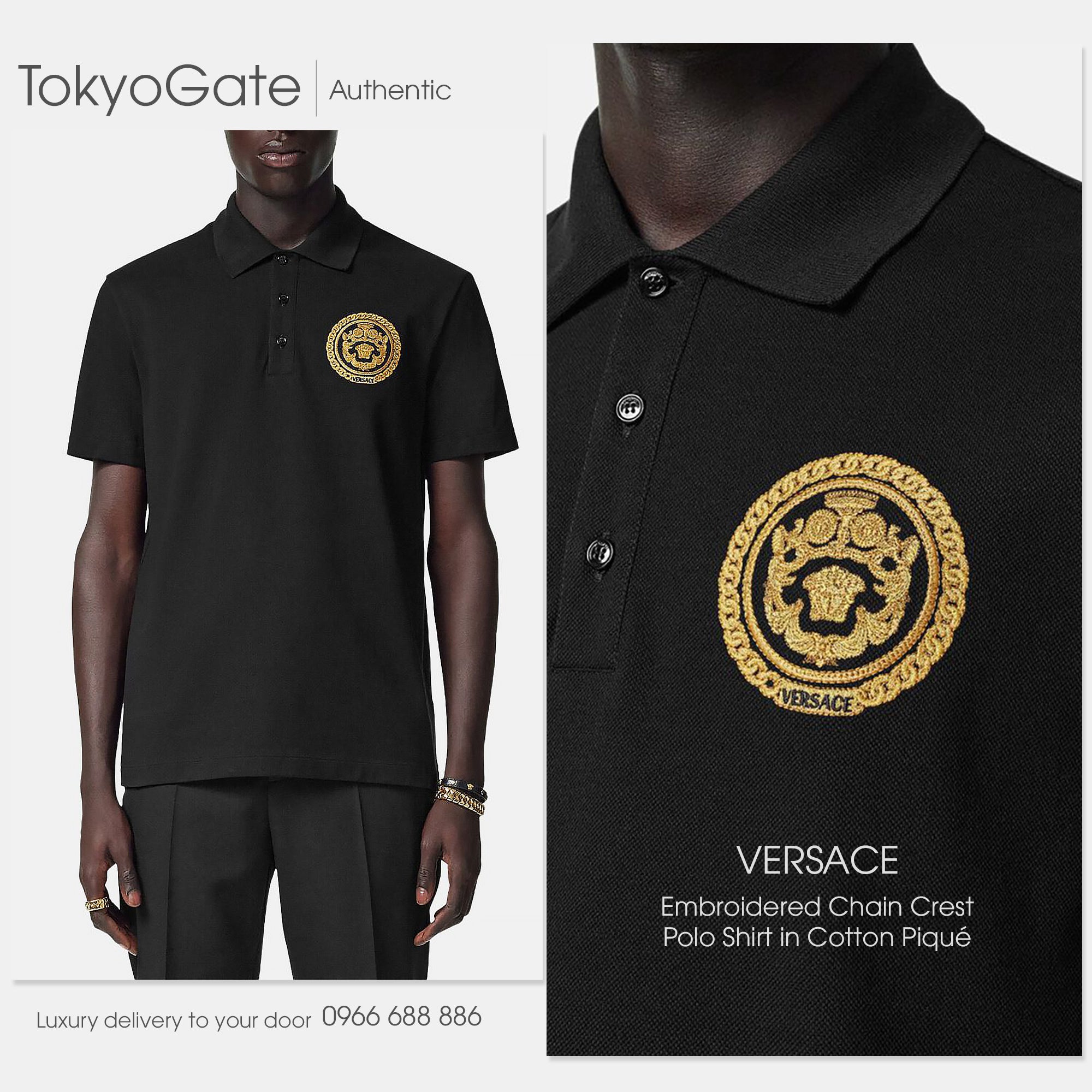 Áo polo Versace 1013906 1A13413 Black Regular Fit