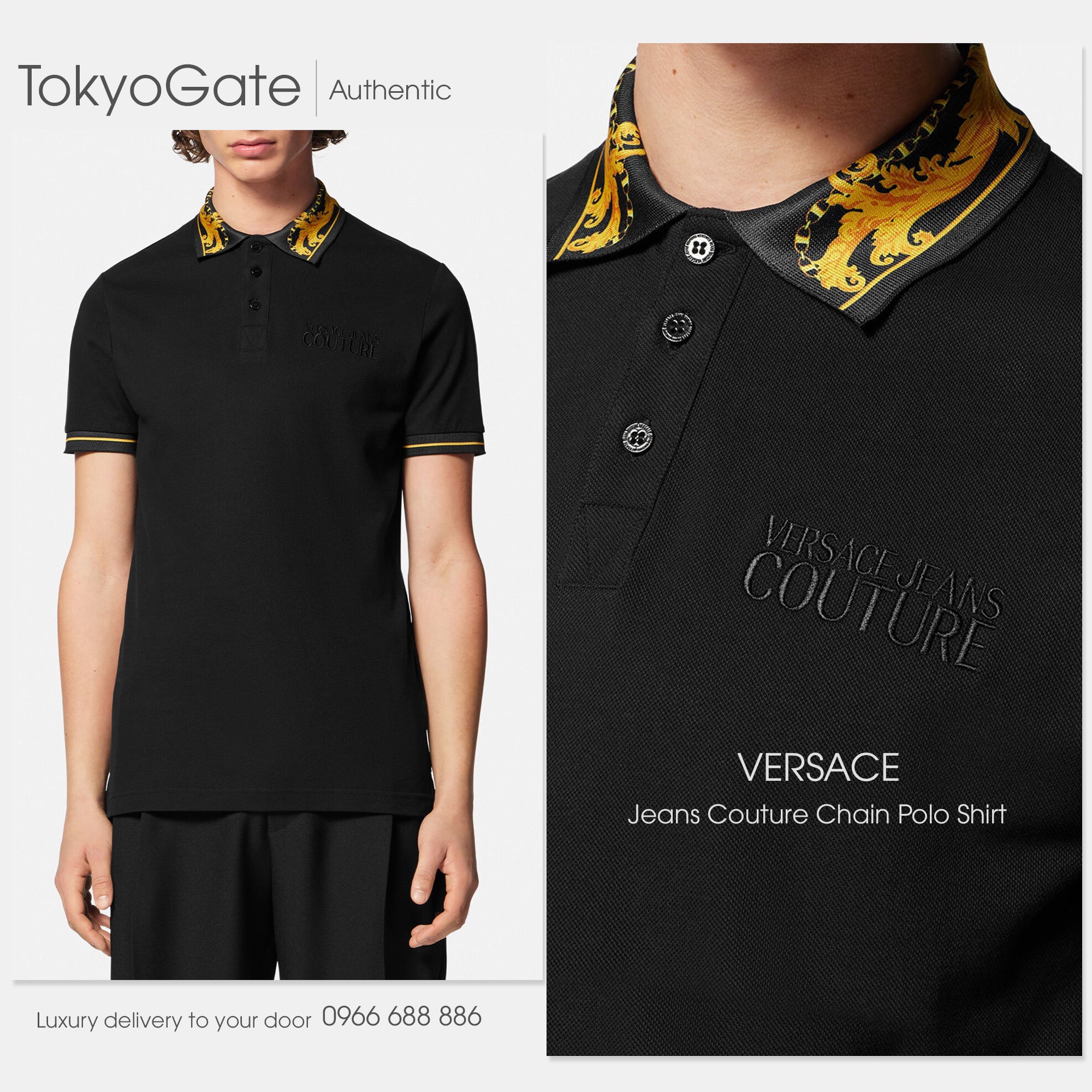Áo polo Versace Jeans Couture 75GAGT05 CJ01T 899 Black Regular Fit