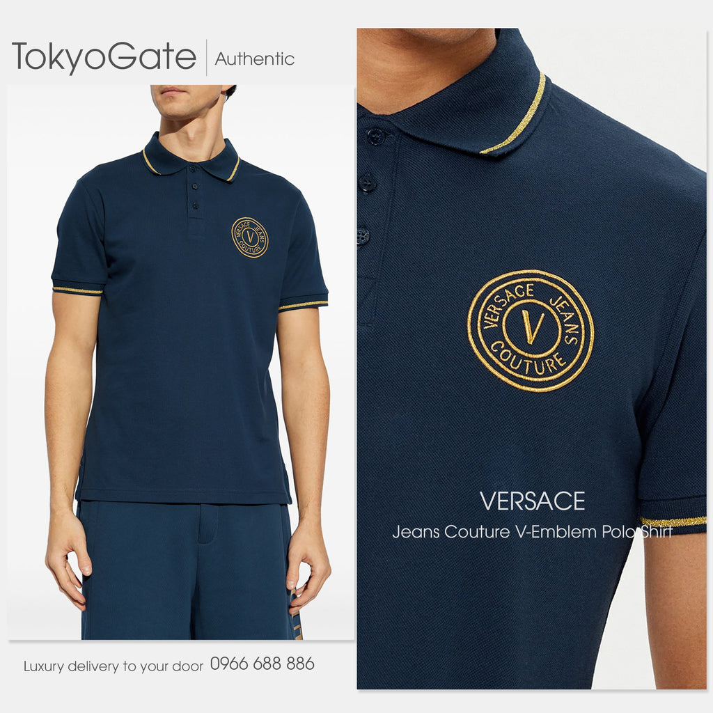 Áo polo Versace Jeans Couture 78GAGT00 78UP621 G83 Blue Gold Regular Fit