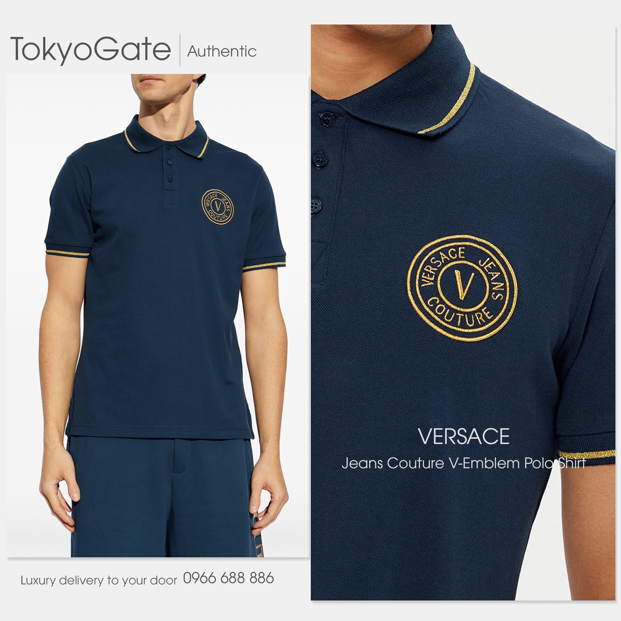 Áo polo Versace Jeans Couture 78GAGT00 78UP621 G83 Blue Gold Regular Fit