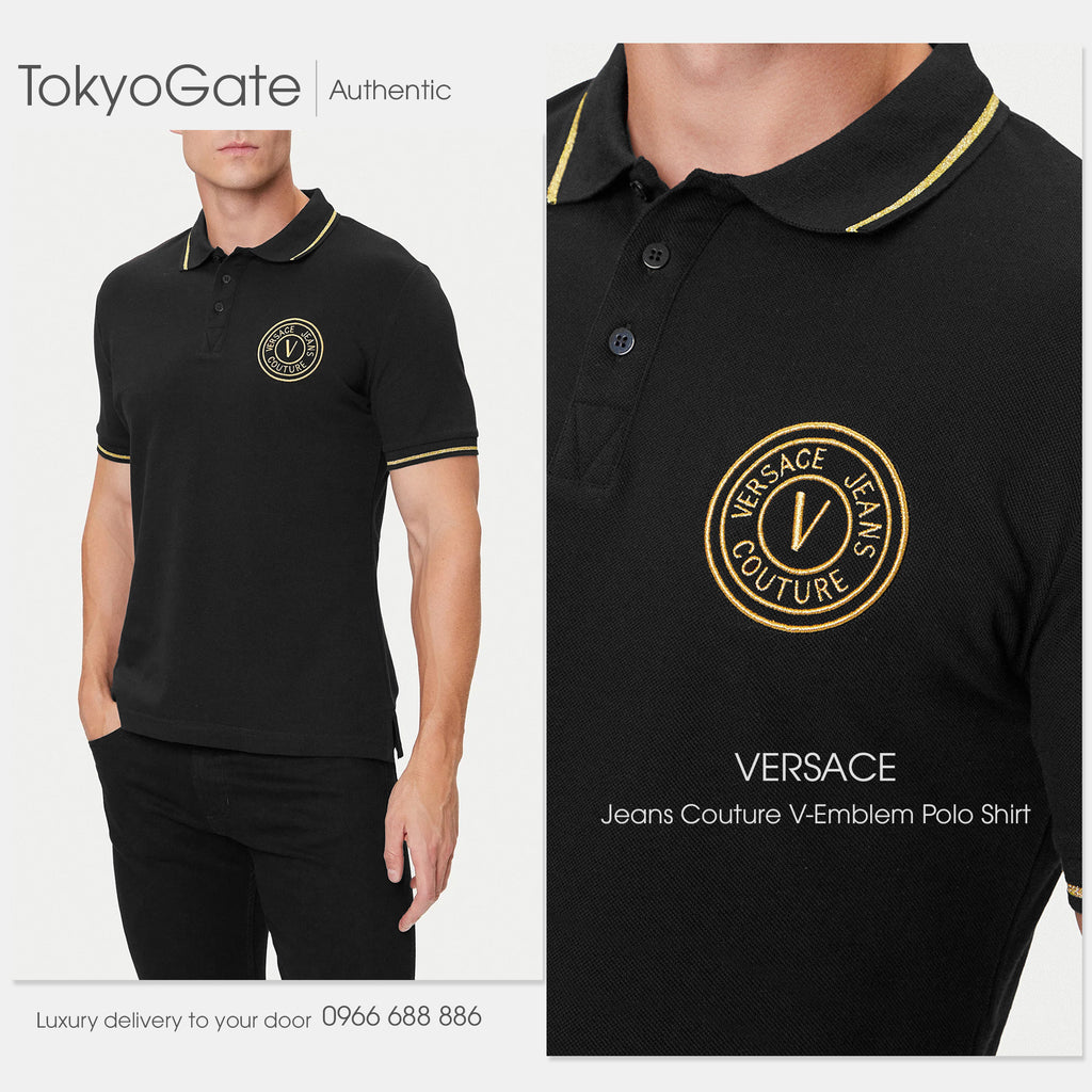 Áo polo Versace Jeans Couture 78GAGT00 78UP621 G89 Black Gold Regular Fit