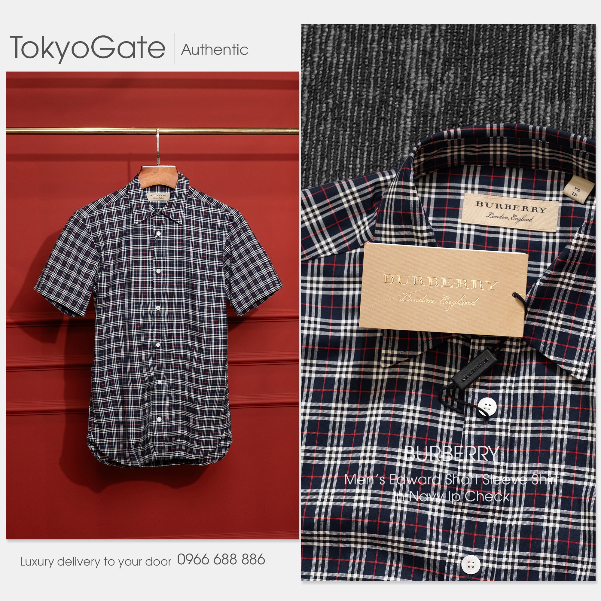 Áo sơ mi Burberry 8003480 Edward Navy IP Check Regular Fit