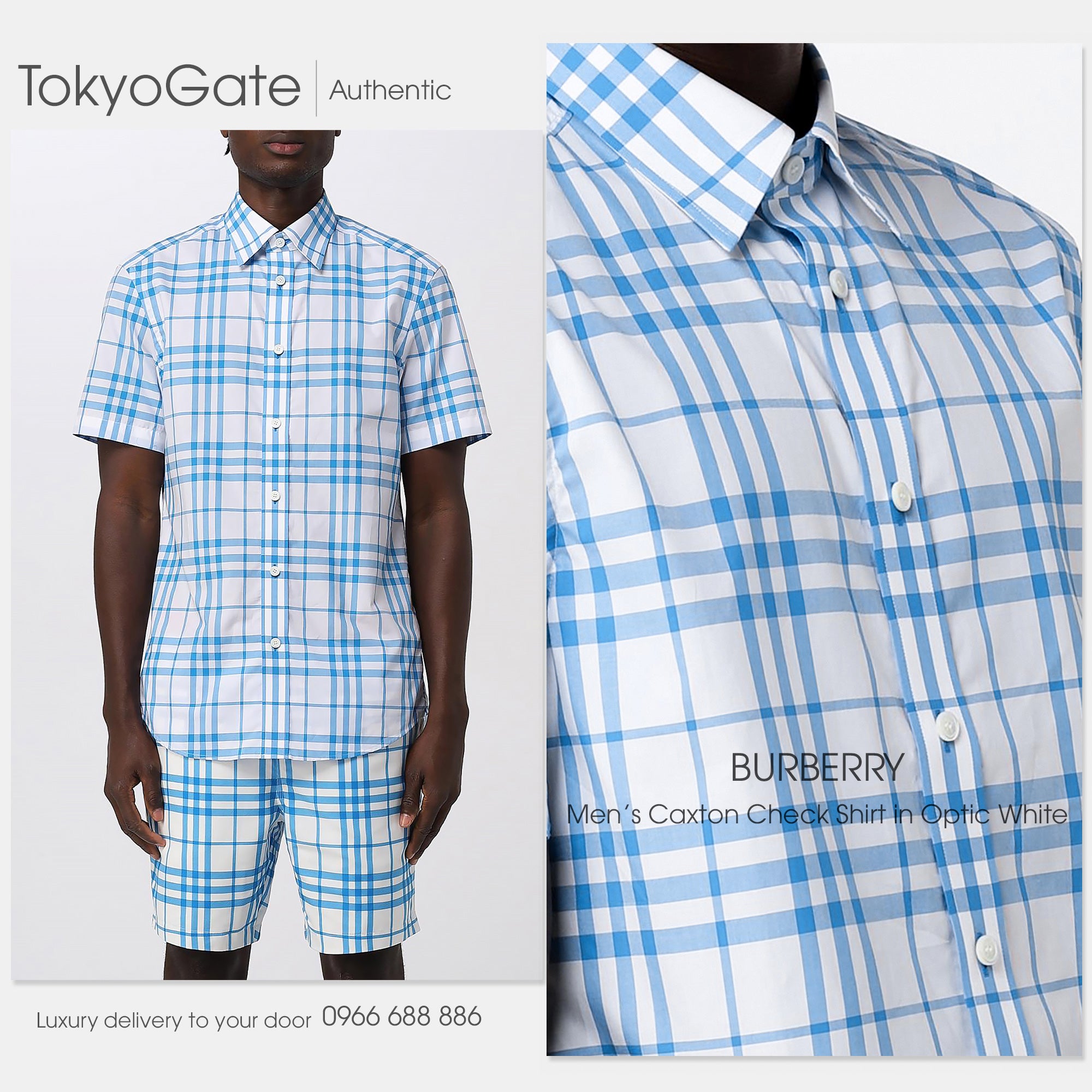Áo sơ mi Burberry 8084693 Shefford Sky Blue Slim Fit