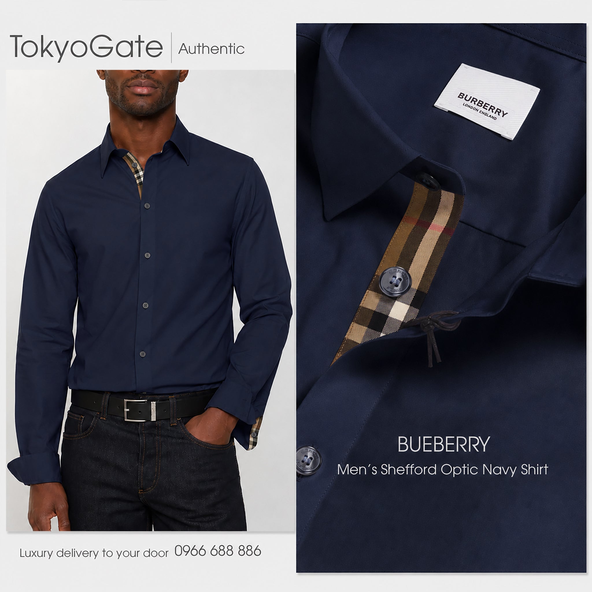 Áo sơ mi Burberry 8091431 Shefford Navy Black Slim Fit