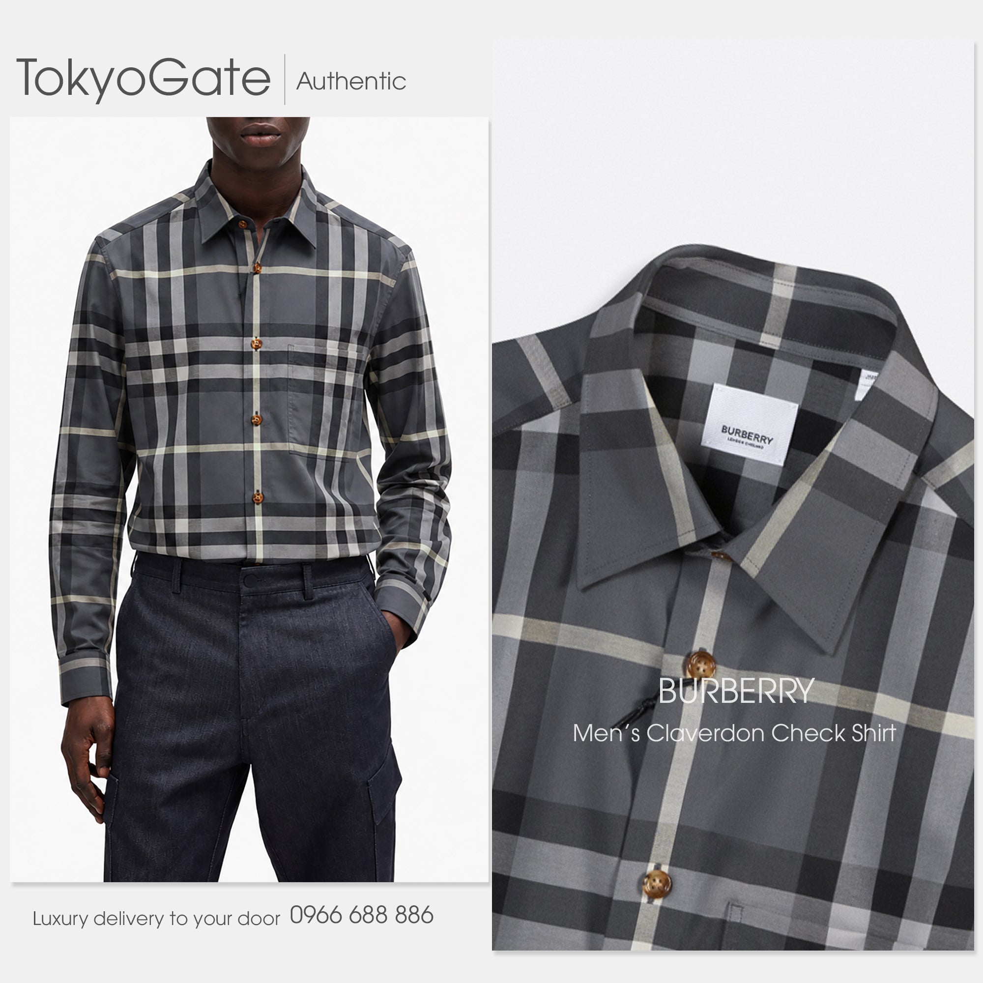 Áo sơ mi Burberry 8092915 Claverdon Seal Grey Slim Fit