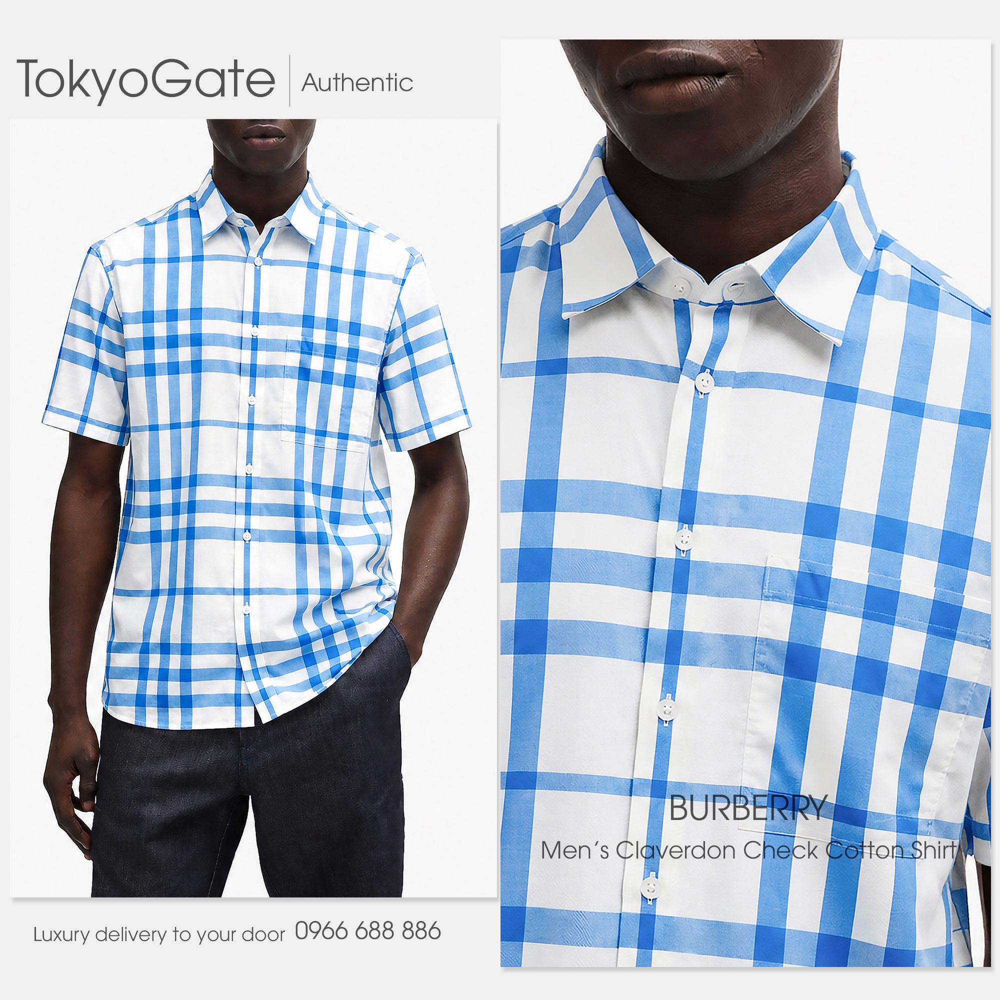 Áo sơ mi Burberry 8092941 Claverdon Sky Blue Slim Fit