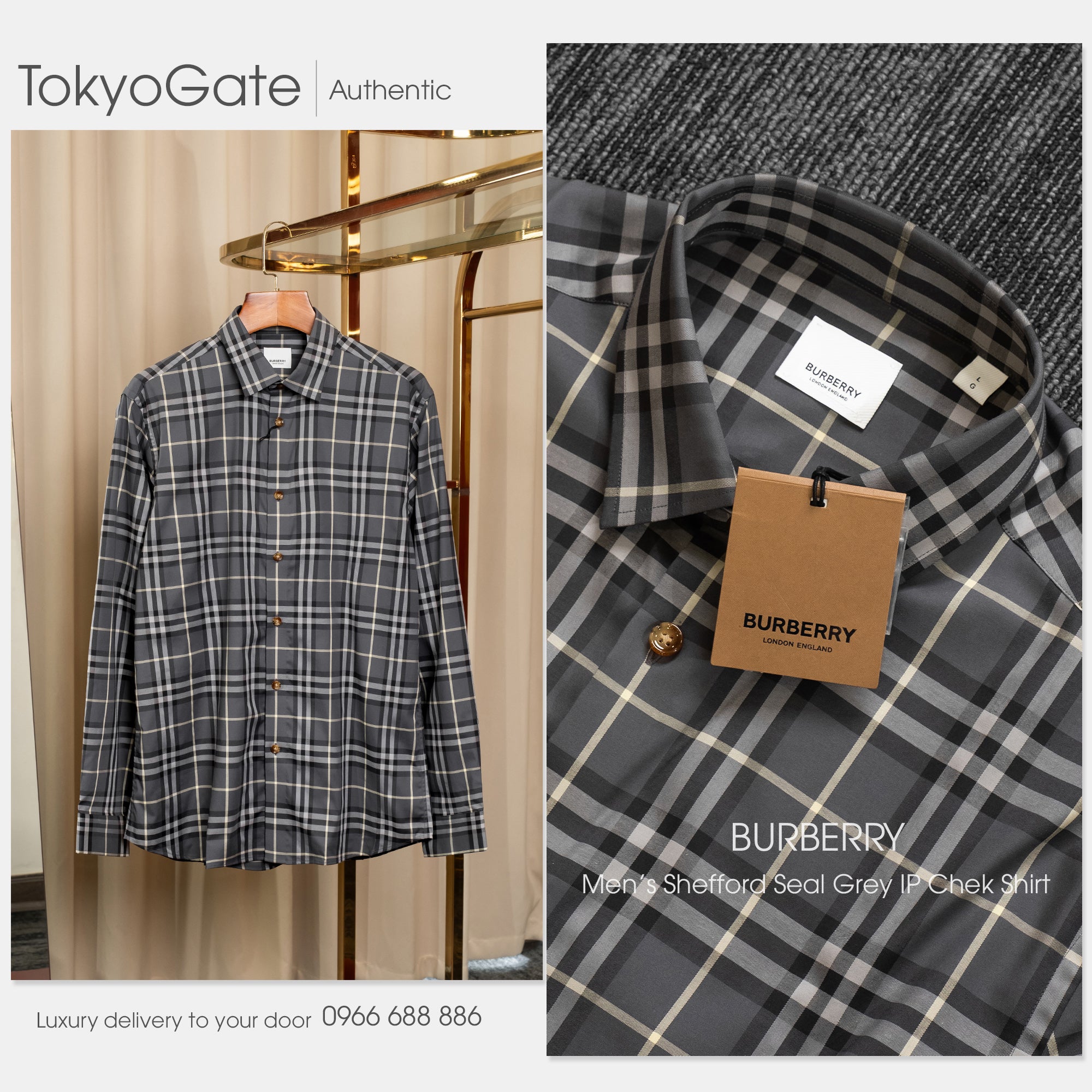 Áo sơ mi Burberry LS Shefford Seal Grey Slim Fit