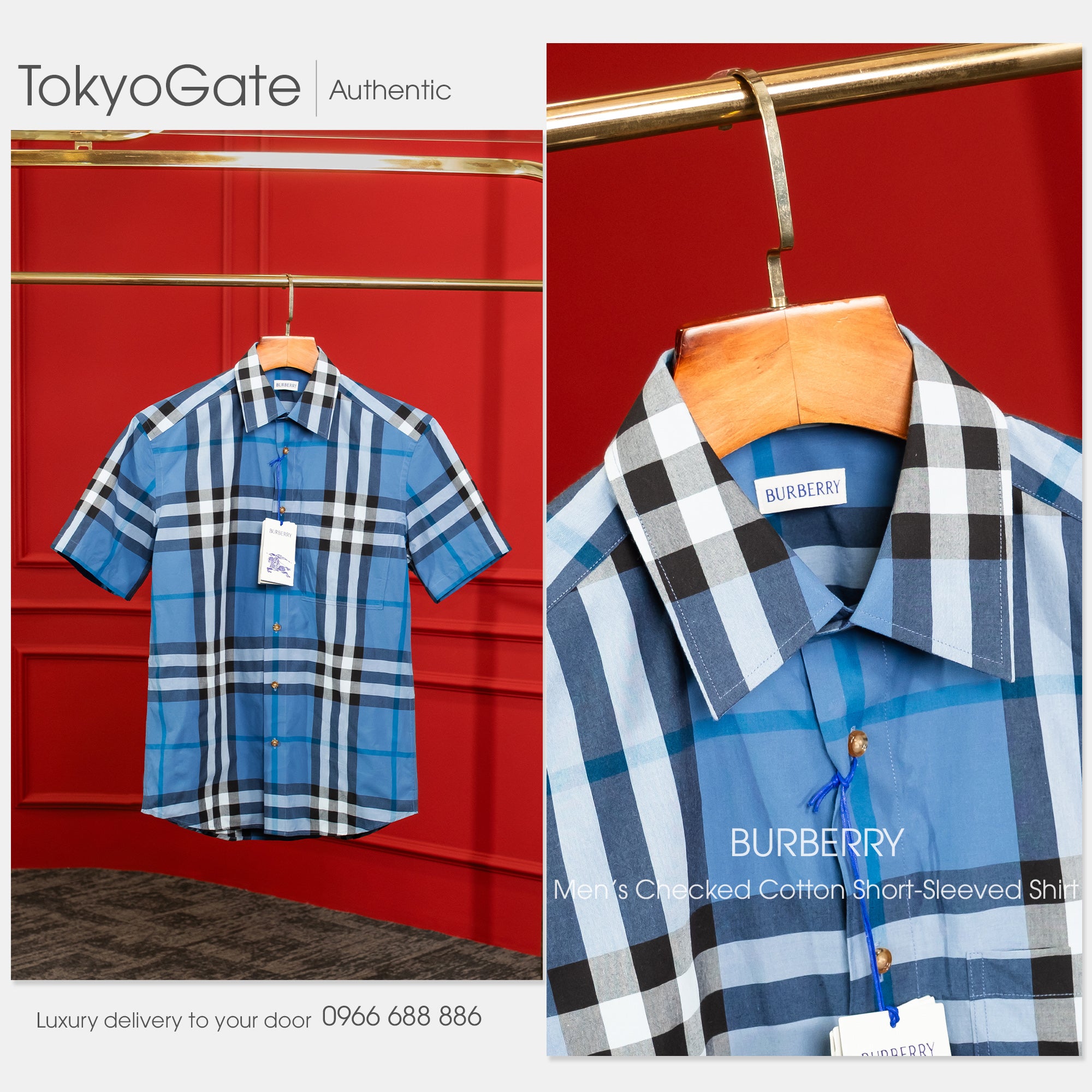 Áo sơ mi Burberry SS Claverdon Blue Jade Slim Fit