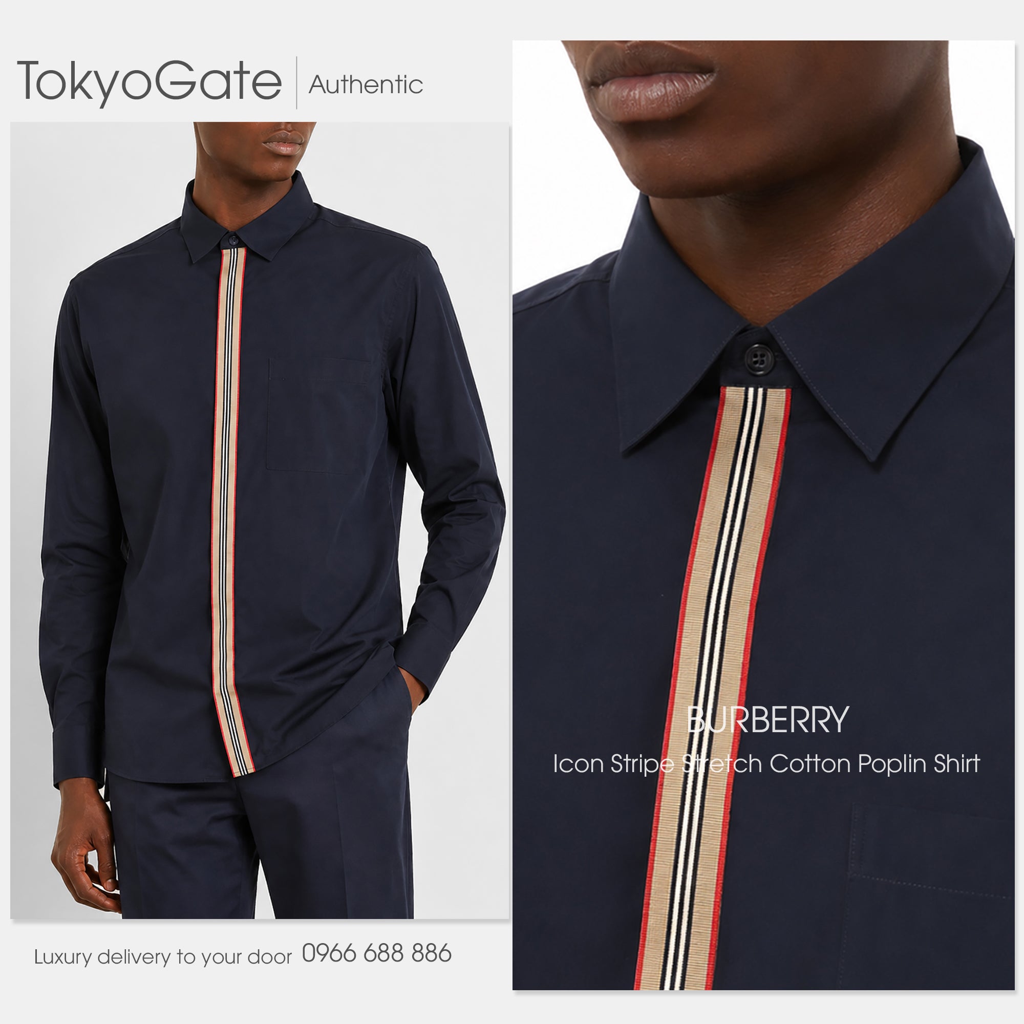 Áo sơ mi Burberry 8017239 Silverton Navy Slim Fit
