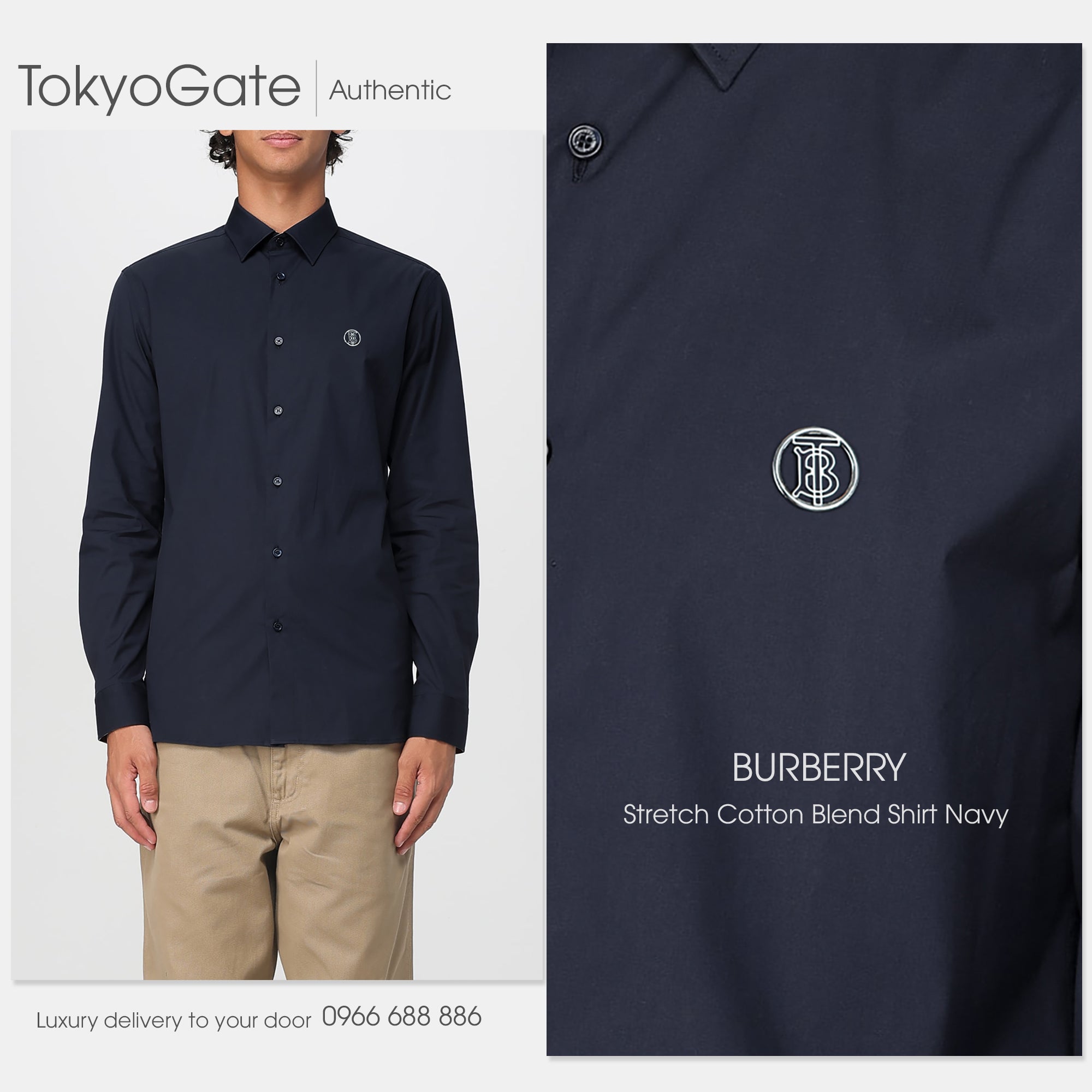 Áo sơ mi Burberry 8042897 Stanhill Navy Slim Fit