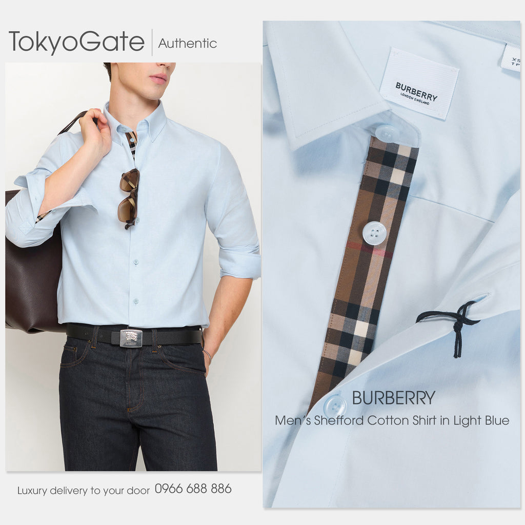 Áo sơ mi Burberry 8091430 Shefford Light Blue Slim Fit