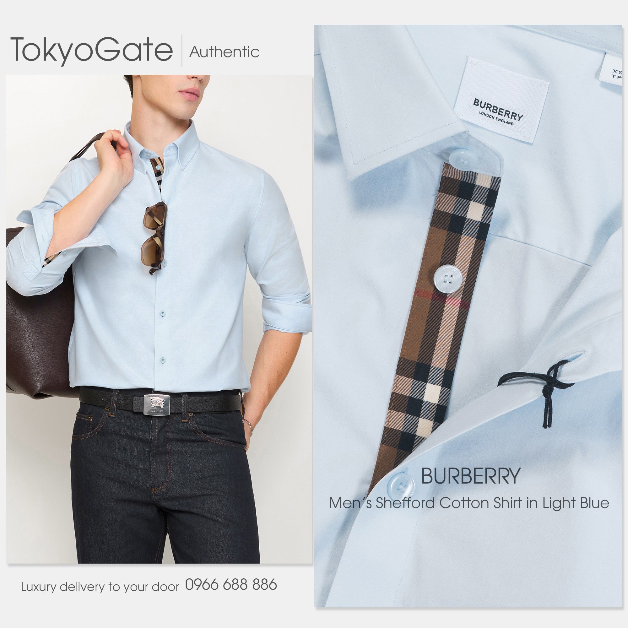 Áo sơ mi Burberry 8091430 Shefford Light Blue Slim Fit