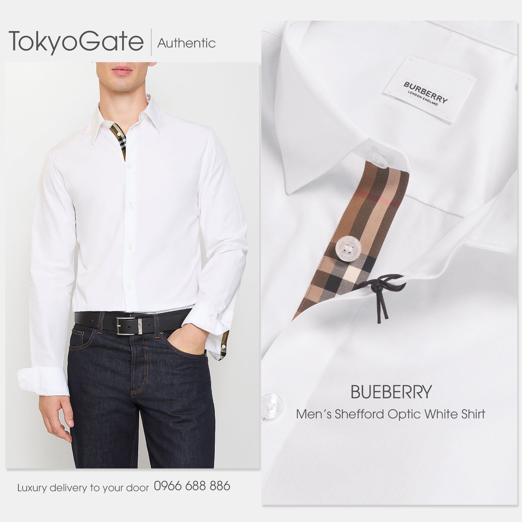 Áo sơ mi Burberry 8091432 Shefford Optic White Slim Fit
