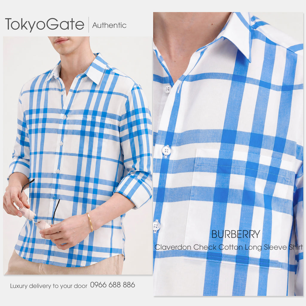 Áo sơ mi Burberry 8092916 Claverdon Sky Blue Slim Fit
