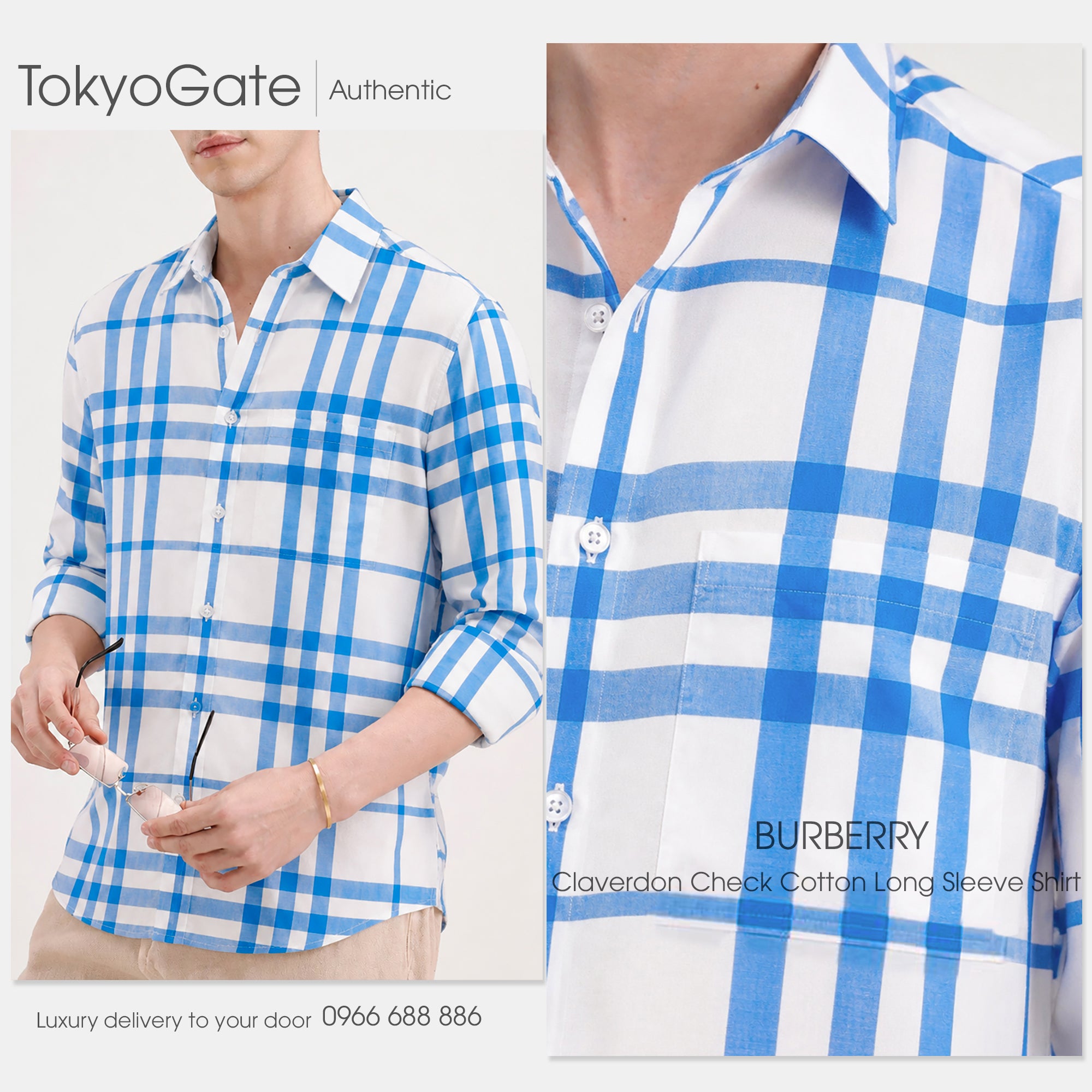 Áo sơ mi Burberry 8092916 Claverdon Sky Blue Slim Fit