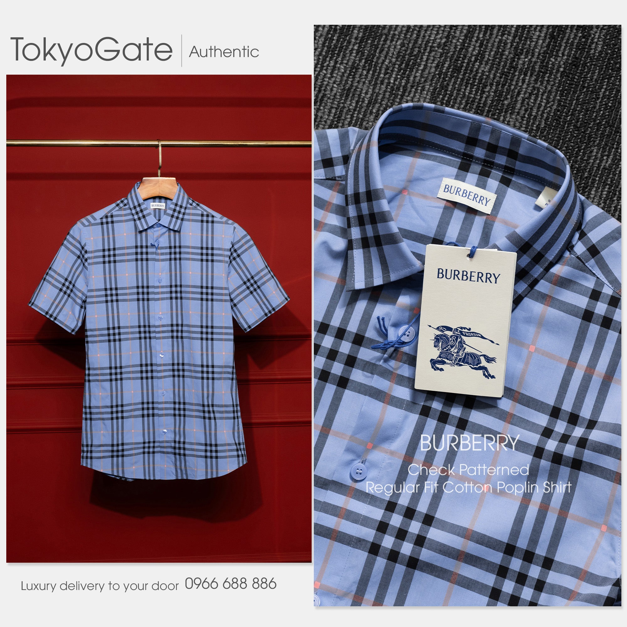 Áo sơ mi Burberry 8122335 SS Shefford Dusty Azure Slim Fit