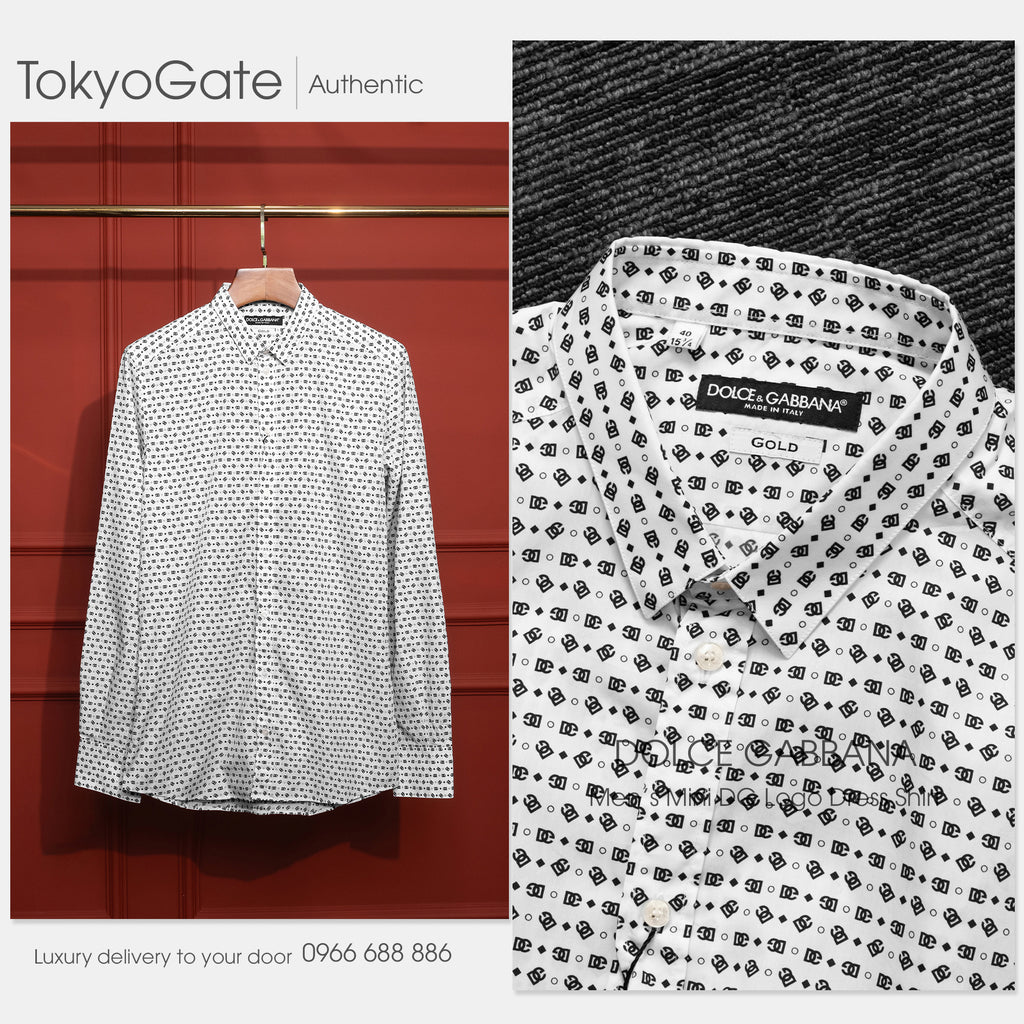 Áo sơ mi D&G G5KZ0THS5QC White Shirt With DG Logo Slim Fit