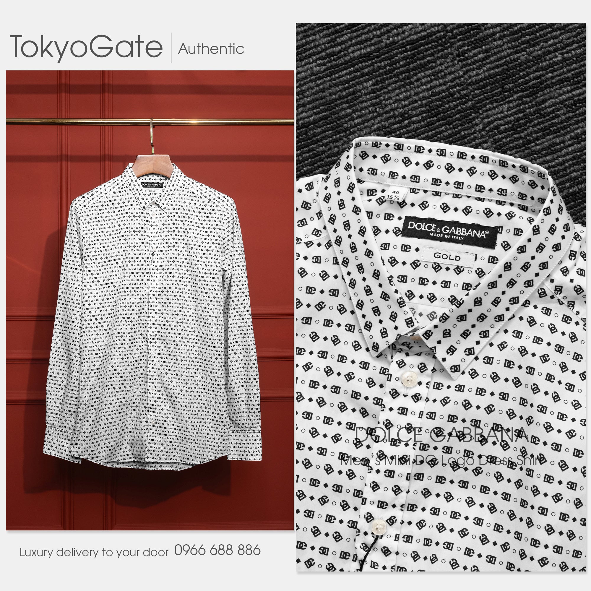 Áo sơ mi D&G G5KZ0THS5QC White Shirt With DG Logo Slim Fit