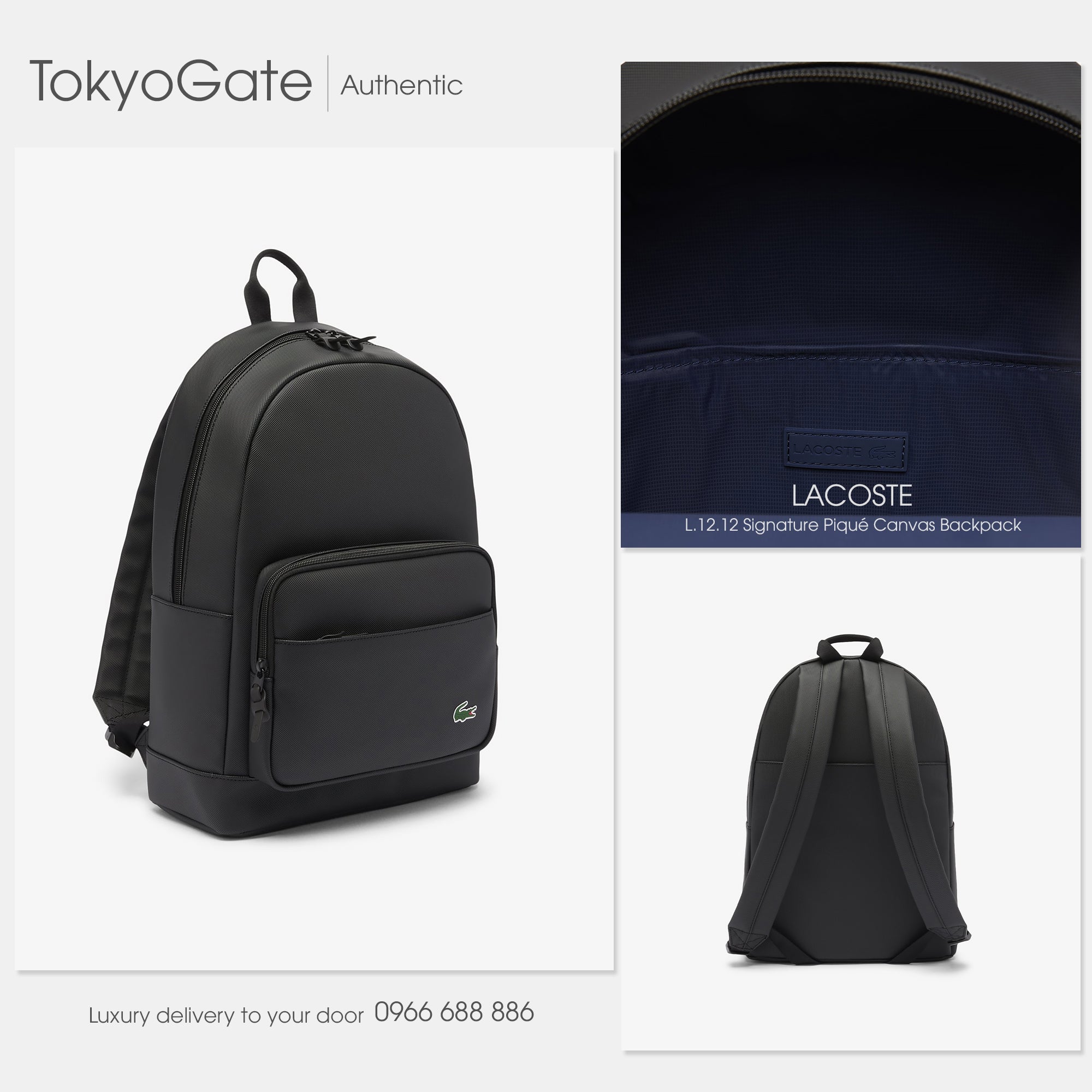 Balo Lacoste NH2549P L.12.12 Concept Petit Piqué Backpack Black