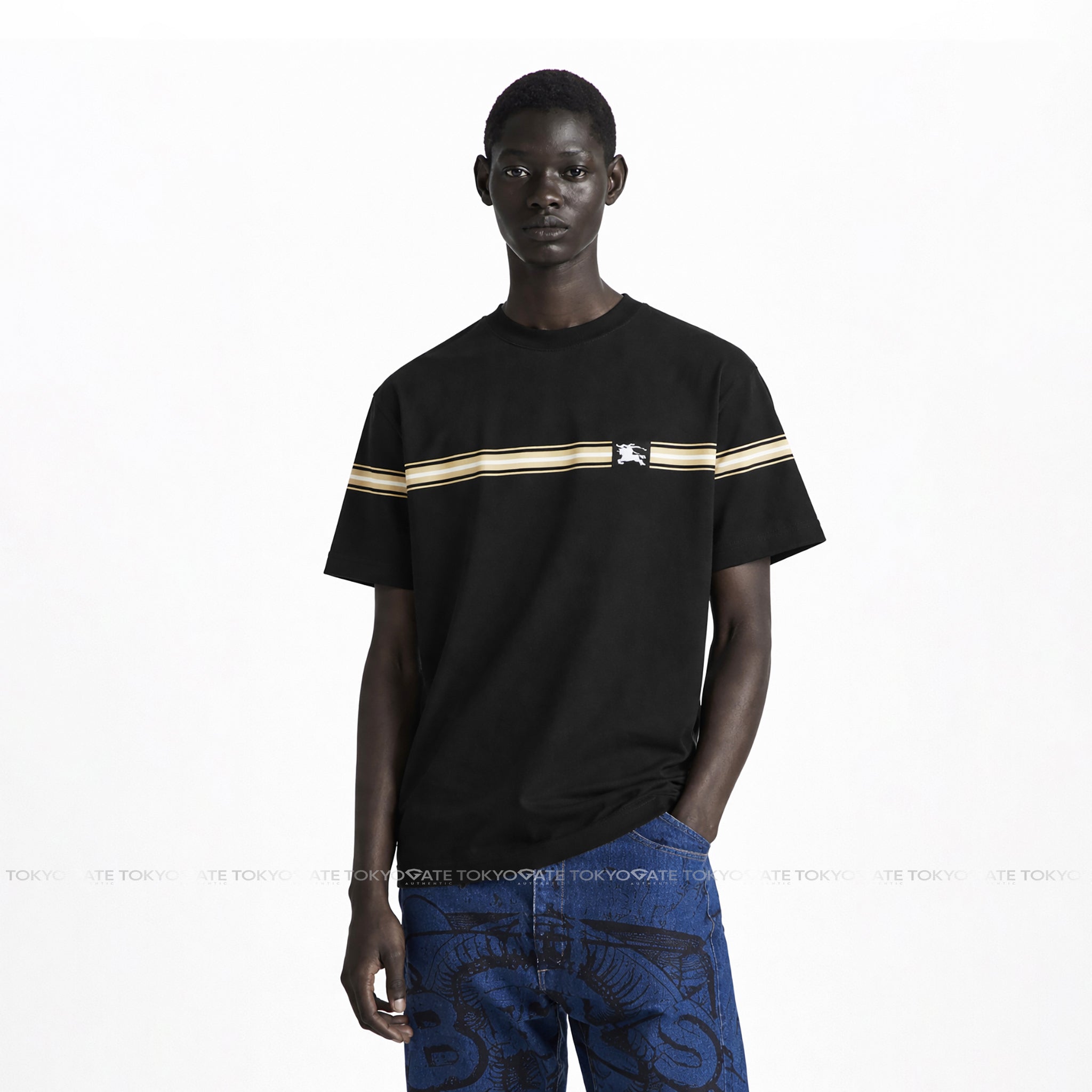 Áo phông Burberry 8091026 Striped Cotton T-Shirt Black Regular Fit