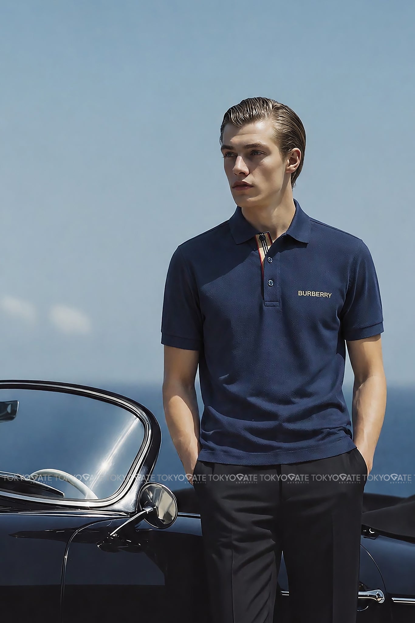 Áo polo Burberry 8084437 Hartford BBY Navy Slim Fit