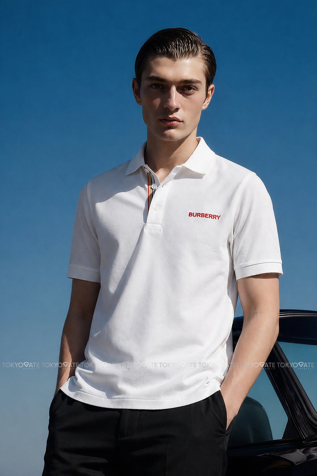 Áo polo Burberry 8084440 Hartford BBY White Slim Fit