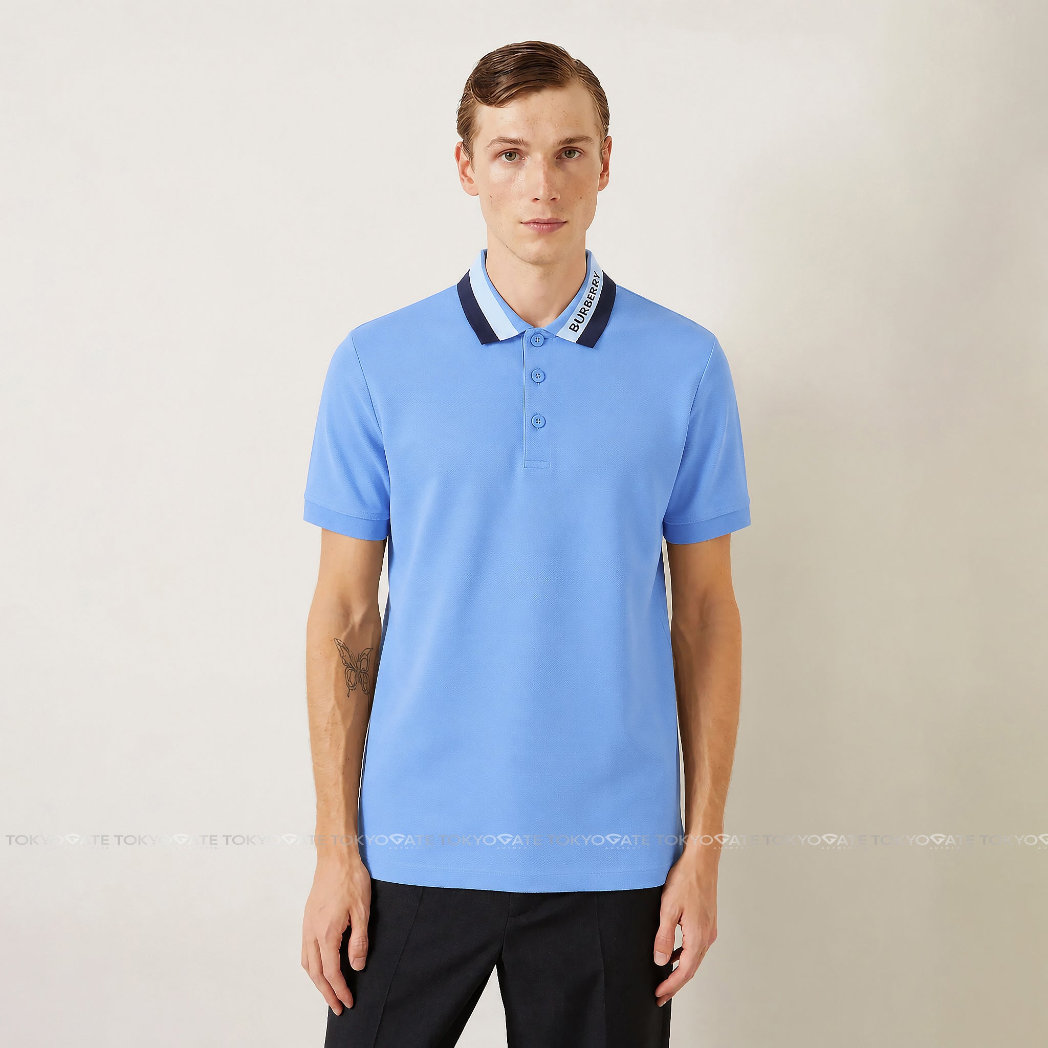 Áo polo Burberry 8070170 Edney Dusty Azure Slim Fit