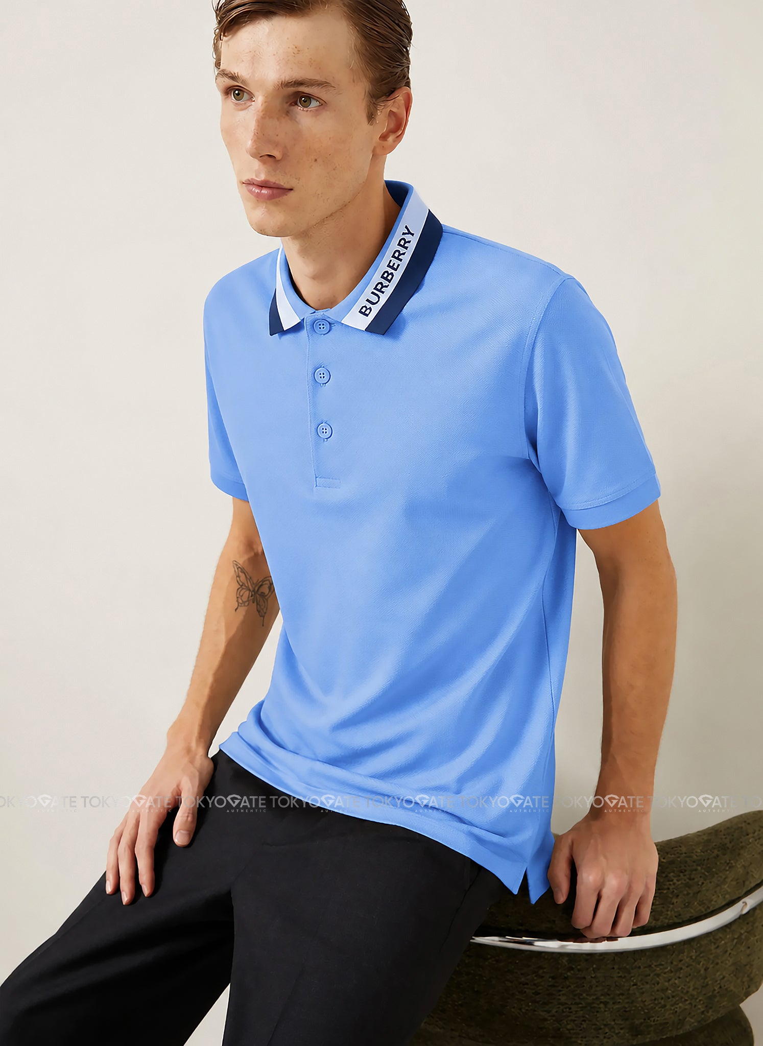 Áo polo Burberry 8070170 Edney Dusty Azure Slim Fit