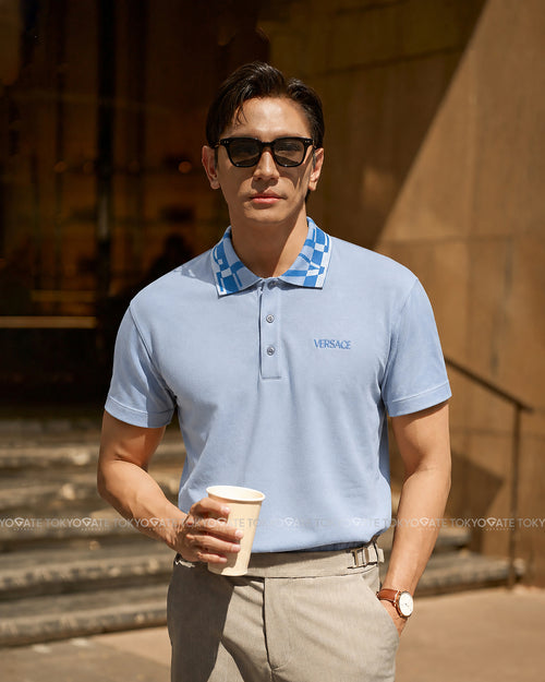 Áo polo Versace 1012260 1A17965 Light Blue Regular Fit