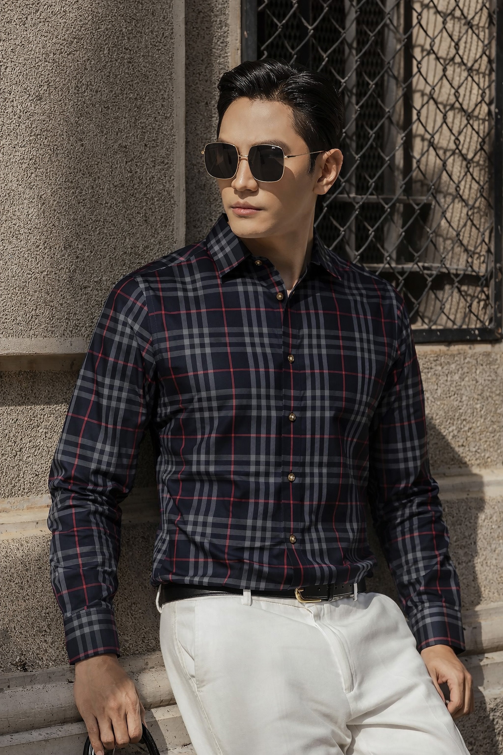 Áo sơ mi Burberry LS Shefford Navy Grey Slim Fit