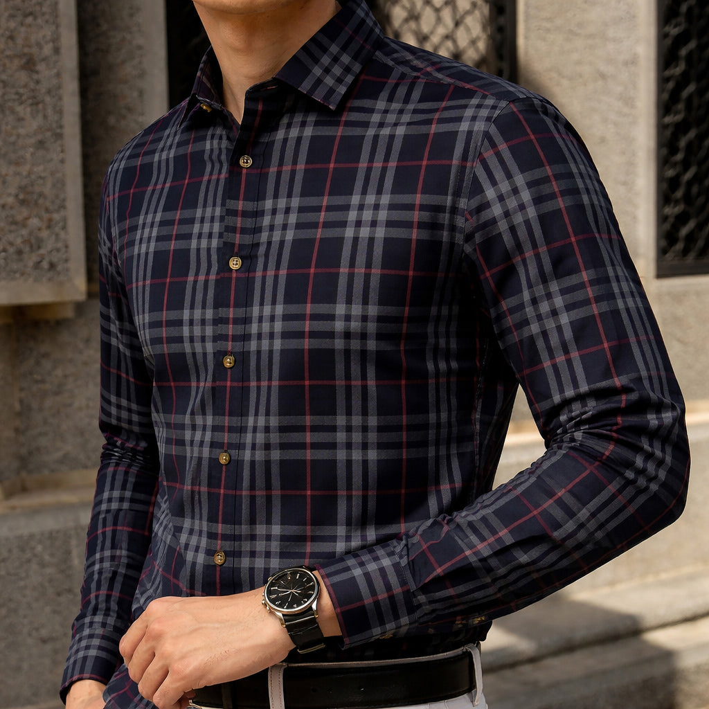 Áo sơ mi Burberry LS Shefford Navy Grey Slim Fit