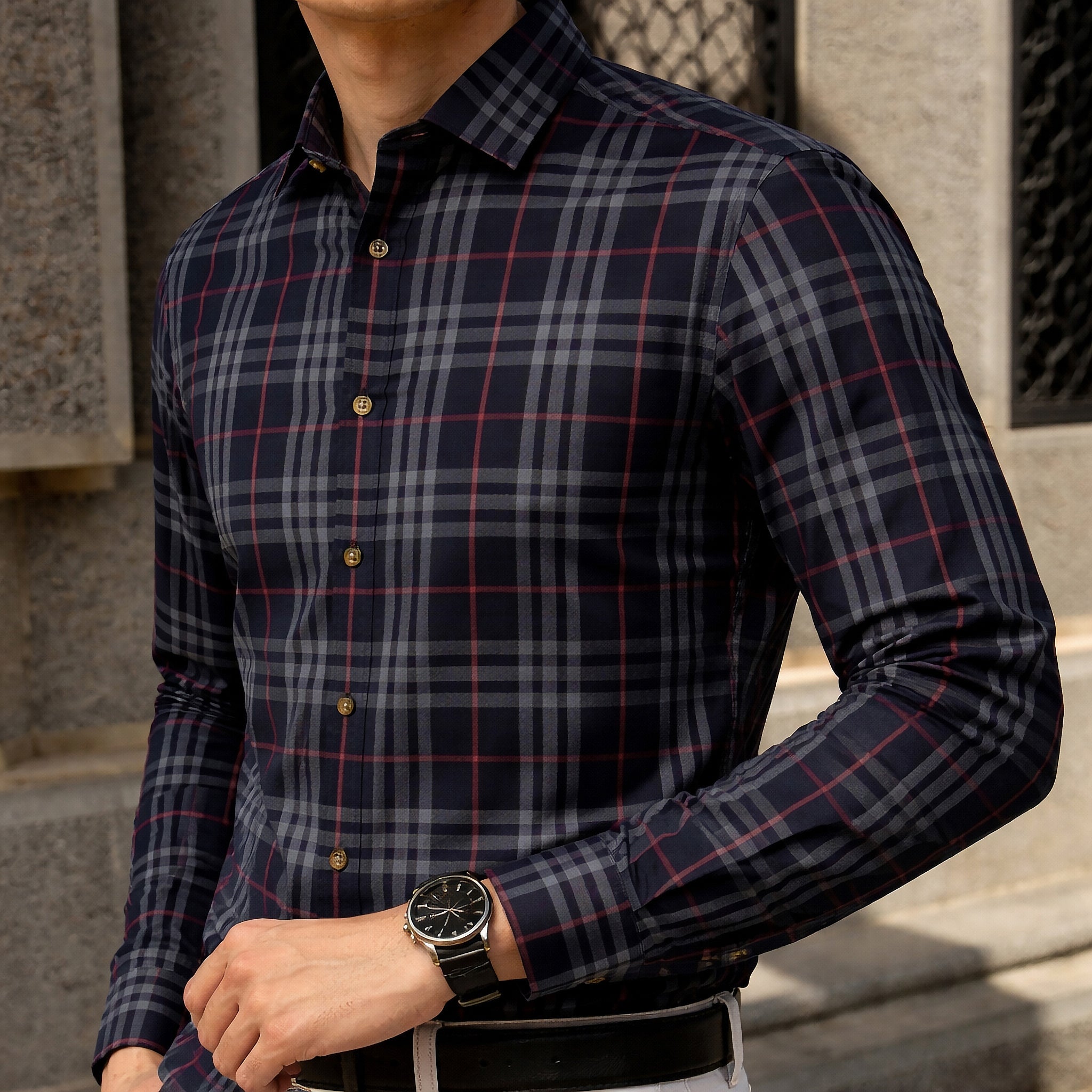 Áo sơ mi Burberry LS Shefford Navy Grey Slim Fit