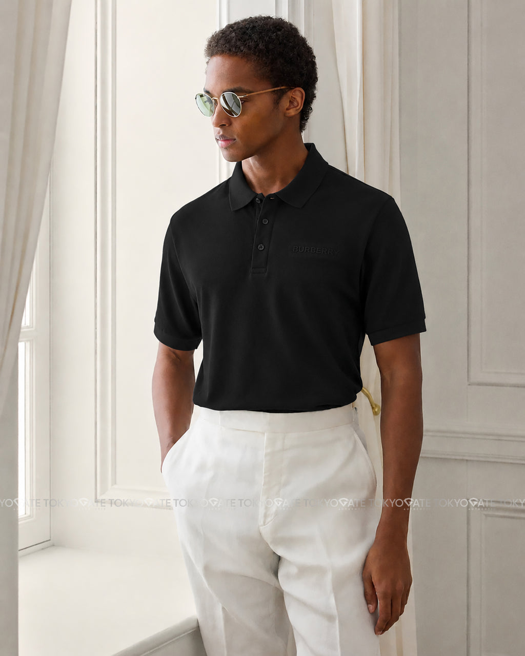 Áo polo Burberry 8084365 Hartford BOS Black Slim Fit