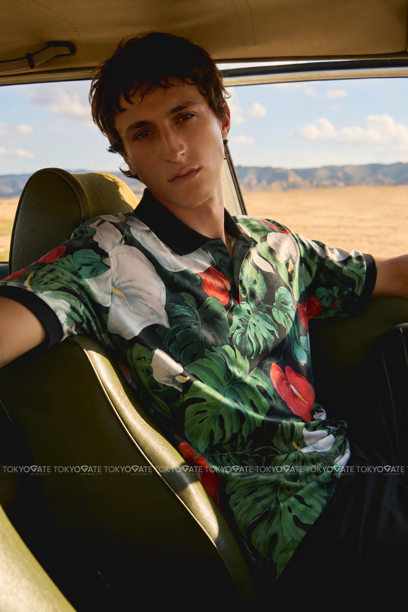 Áo polo D&G Floral Print Silk Jerrsey