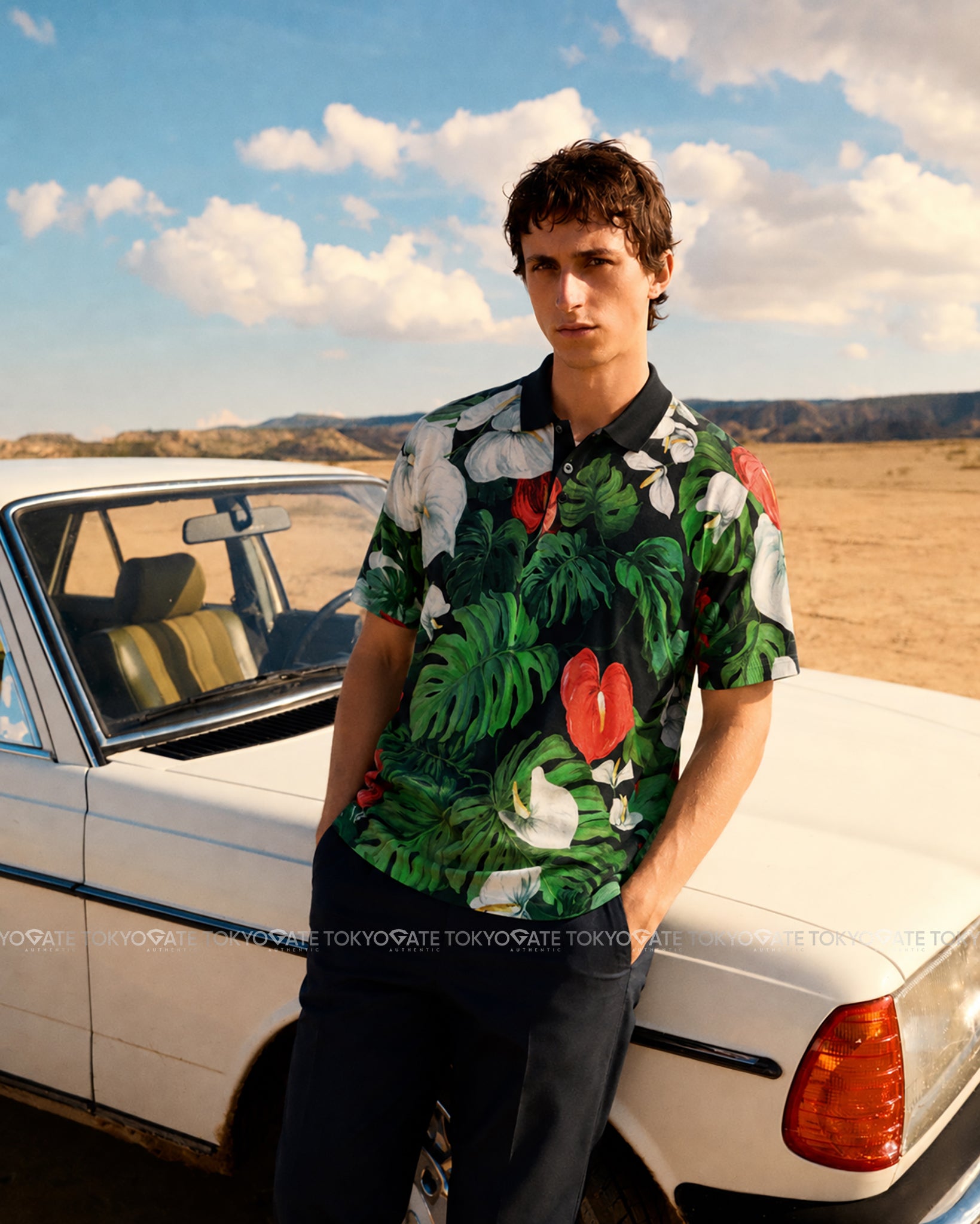 Áo polo D&G Floral Print Silk Jerrsey