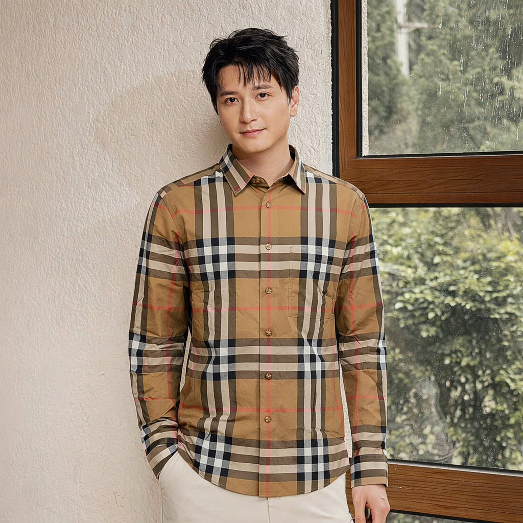 Áo sơ mi Burberry LS Claverdon Taupe Brown Slim Fit