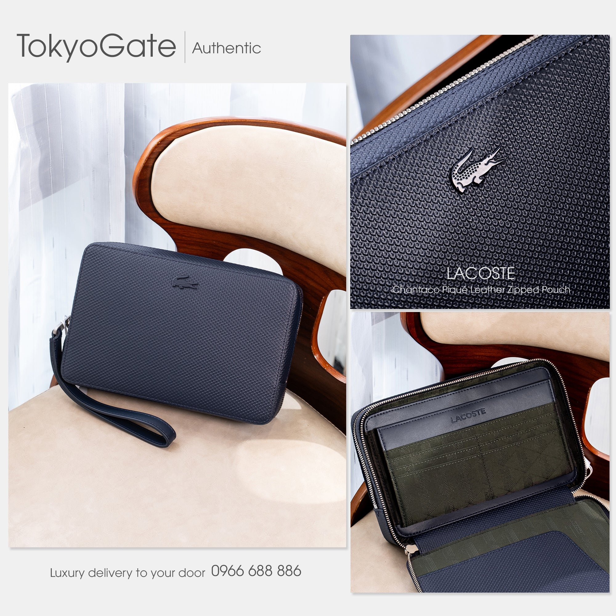 Clutch Lacoste NH2922CE 021 Chantaco Piqué Leather Zipped Pouch