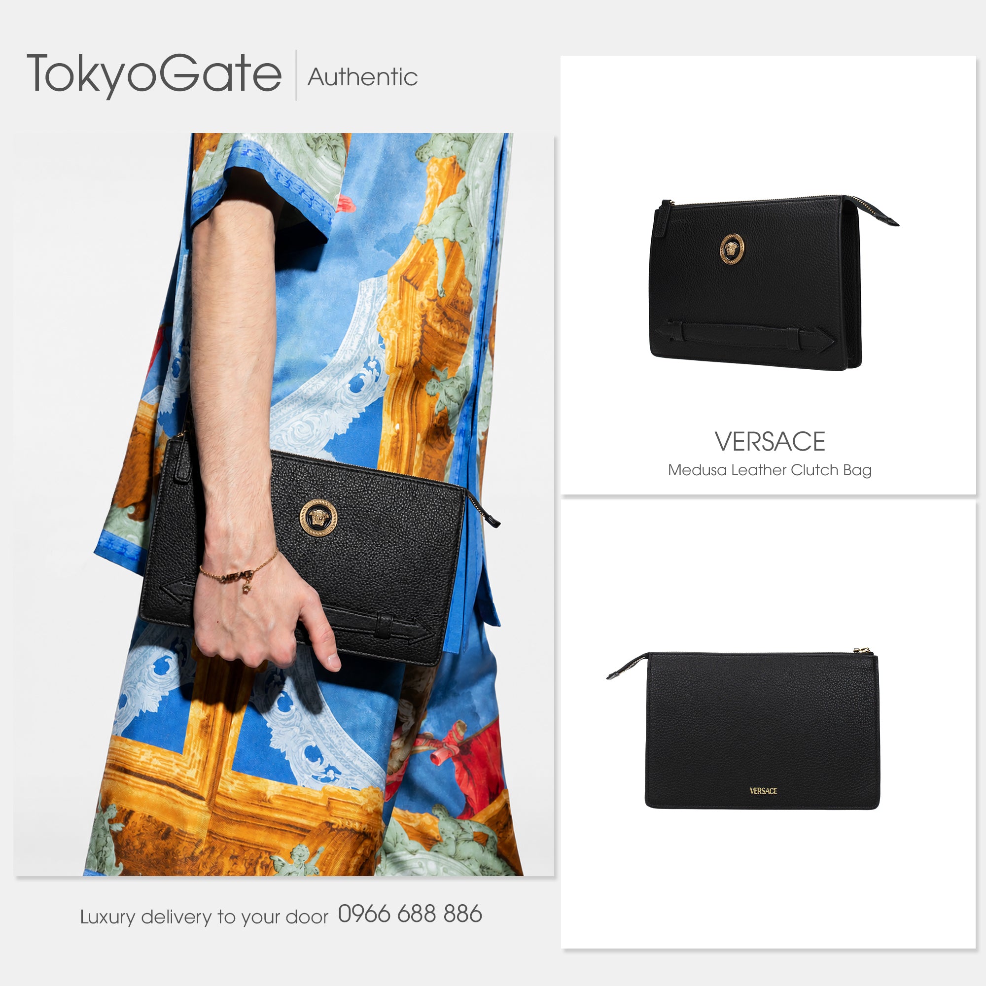 Clutch Versace 1013365 1A02187 Pouch Grainy Calf Black