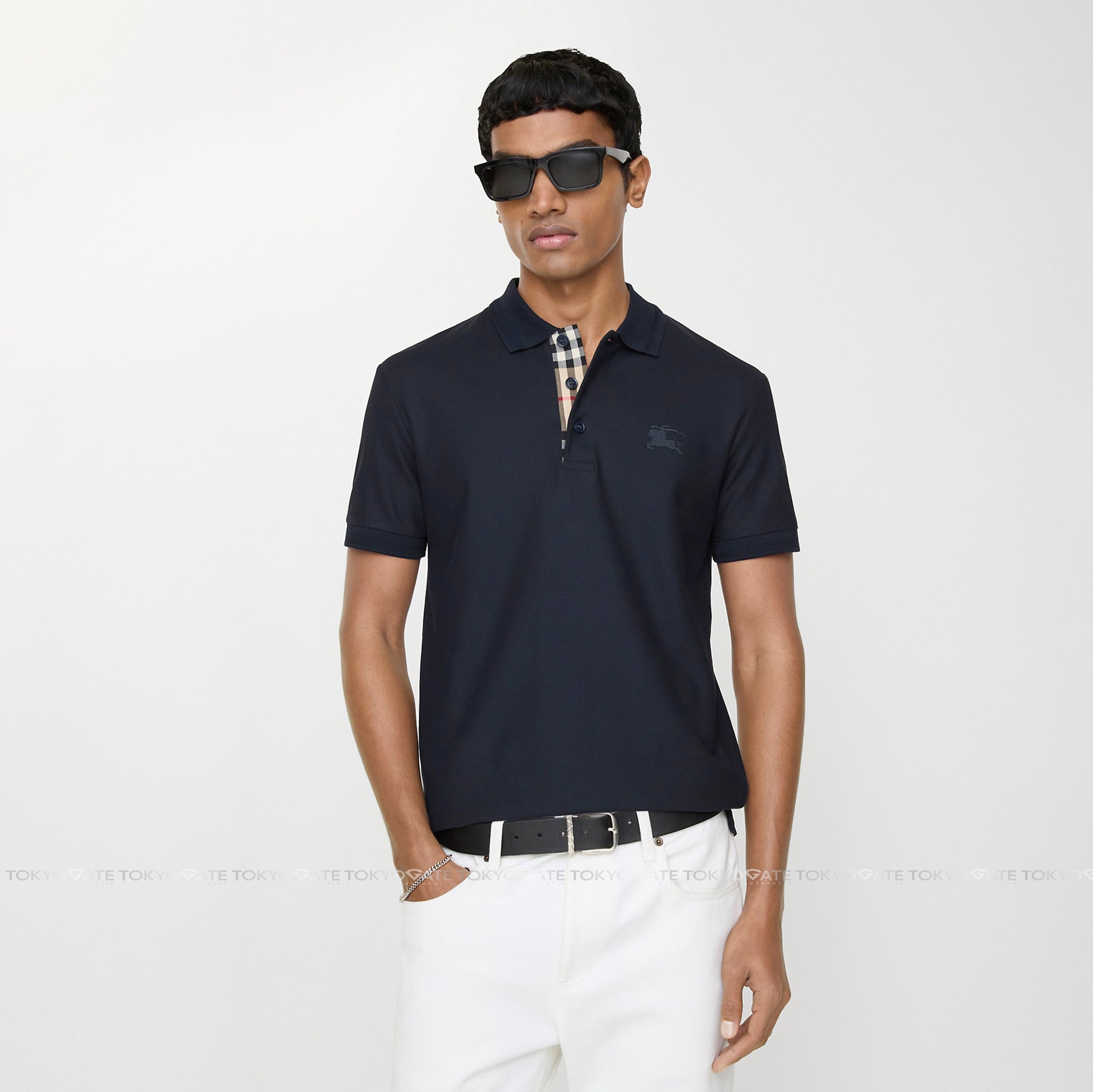 Áo polo Burberry 8099165 Eddie EKD Coal Blue Slim Fit