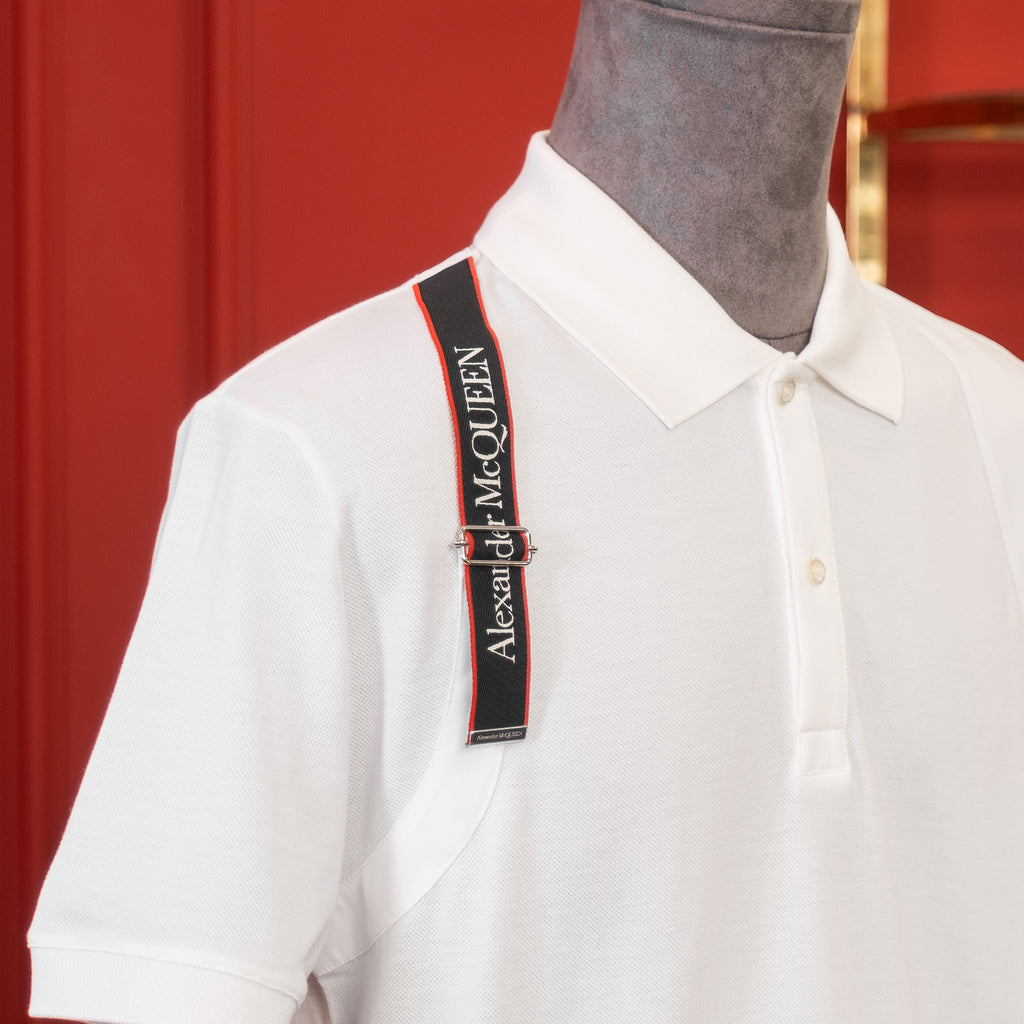 Áo polo Alexander McQueen 625245 QSX33 9000 Harness White Regular Fit