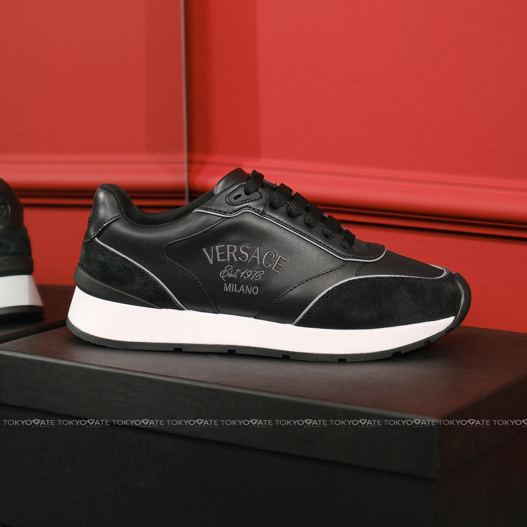 Giày Versace 1021242 Leather Sneakers In Black