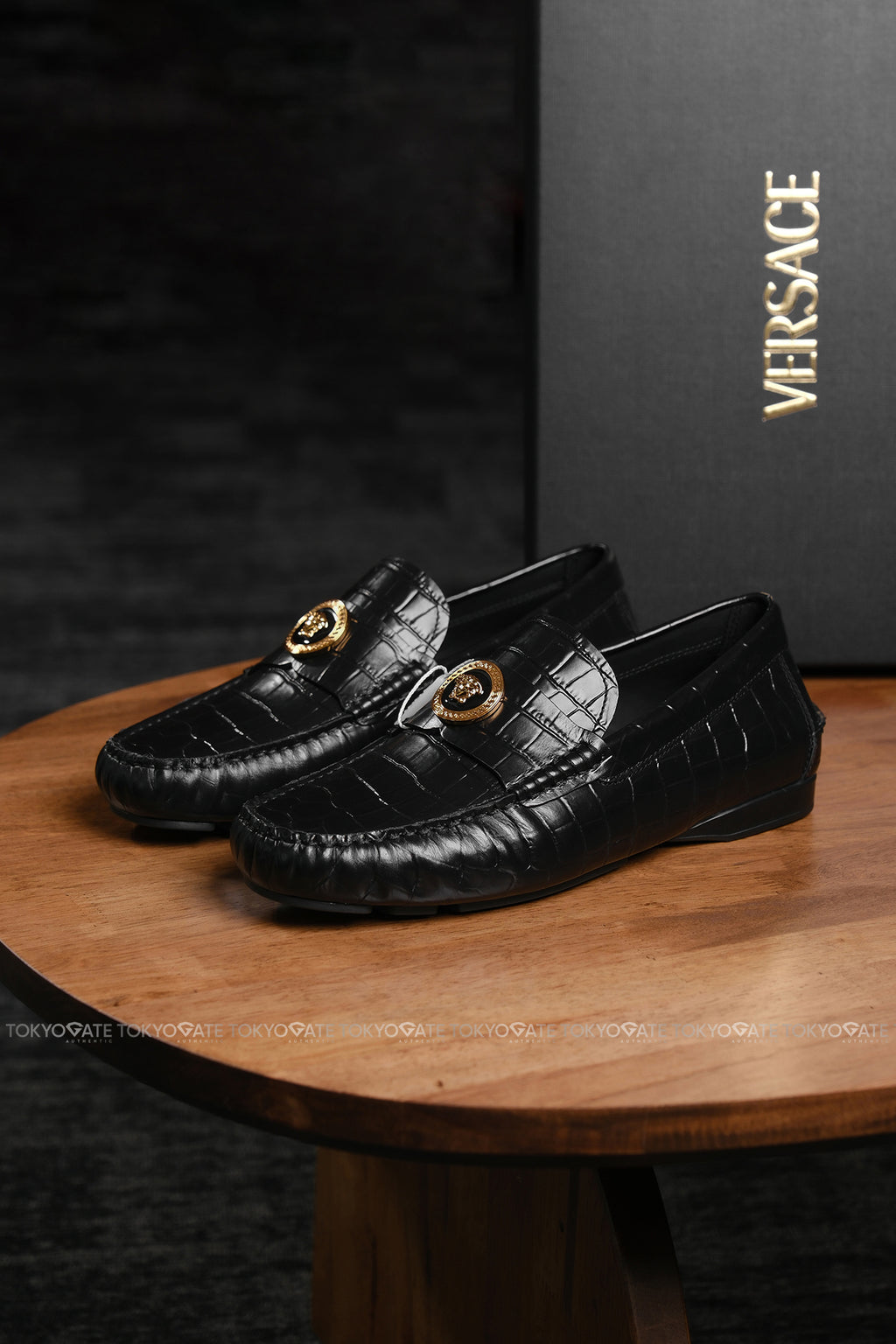 Giày Versace 1015591 1A1050 Black Leather Driver Loafers