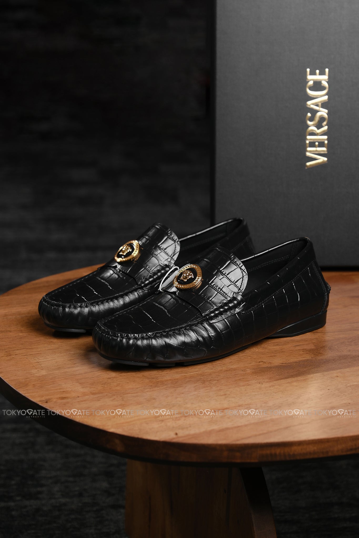 Giày Versace 1015591 1A1050 Black Leather Driver Loafers