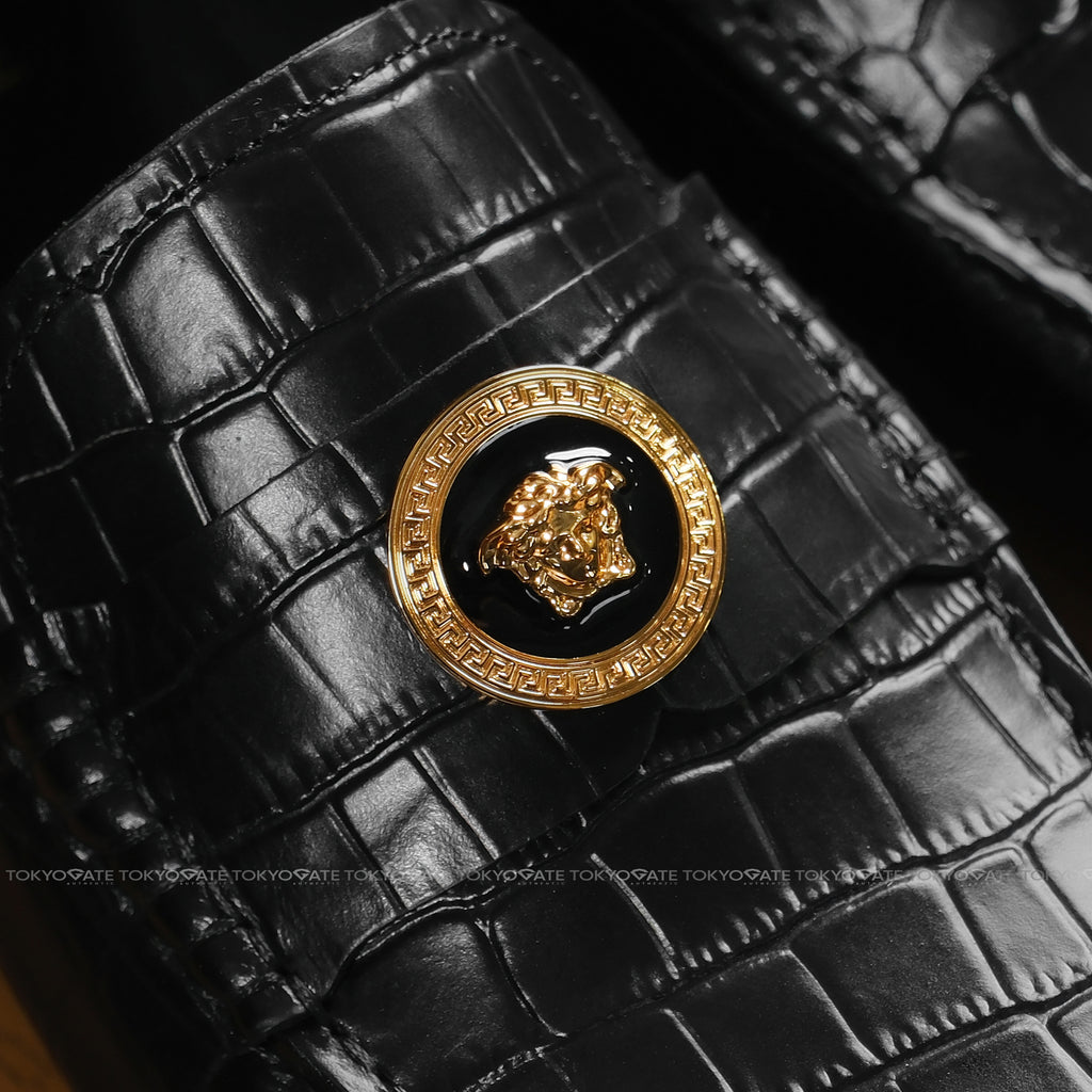 Giày Versace 1015591 1A1050 Black Leather Driver Loafers