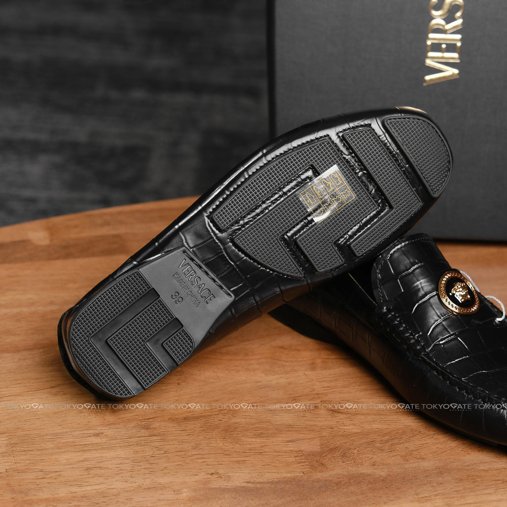 Giày Versace 1015591 1A1050 Black Leather Driver Loafers
