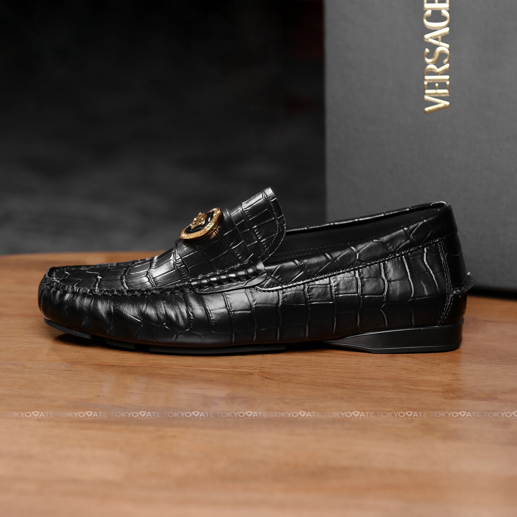 Giày Versace 1015591 1A1050 Black Leather Driver Loafers