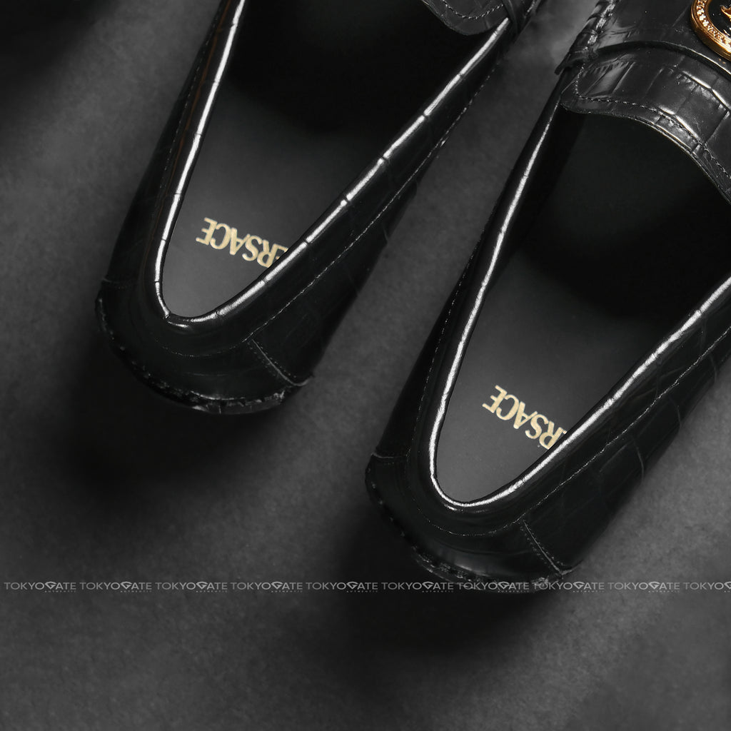 Giày Versace 1015591 1A1050 Black Leather Driver Loafers