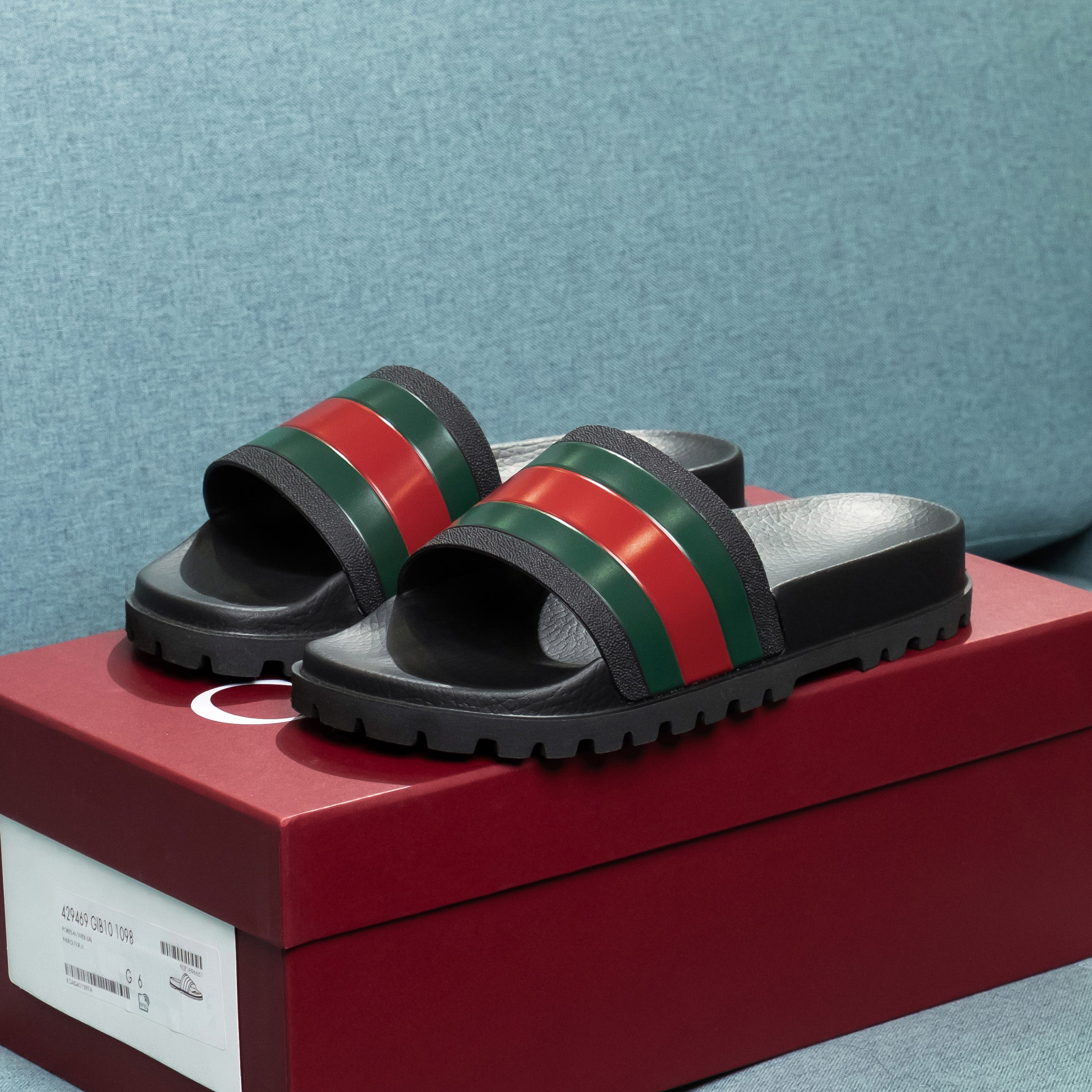 Dép Gucci 429469 GIB10 1098 Slide Sandal With Web Black