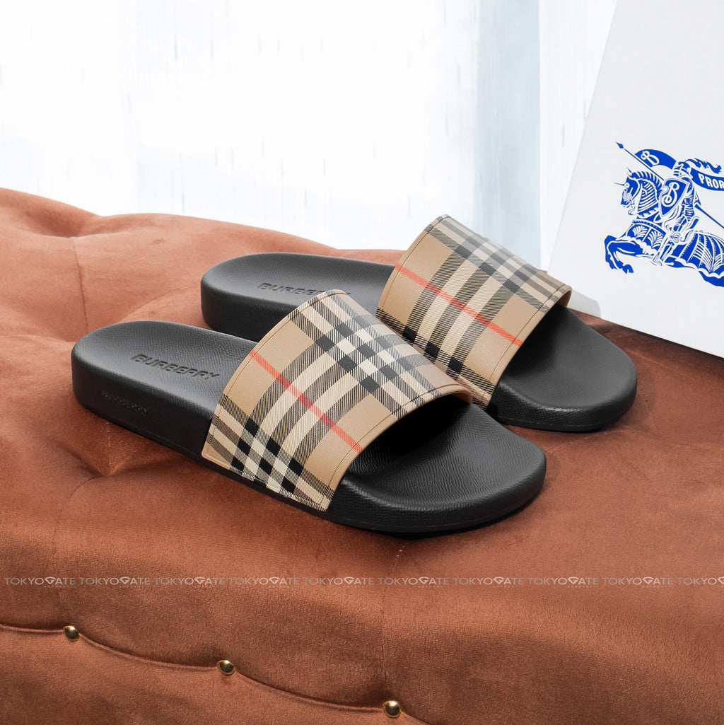 Dép Burberry 8056942 Check Slides Archive Beige IP Check