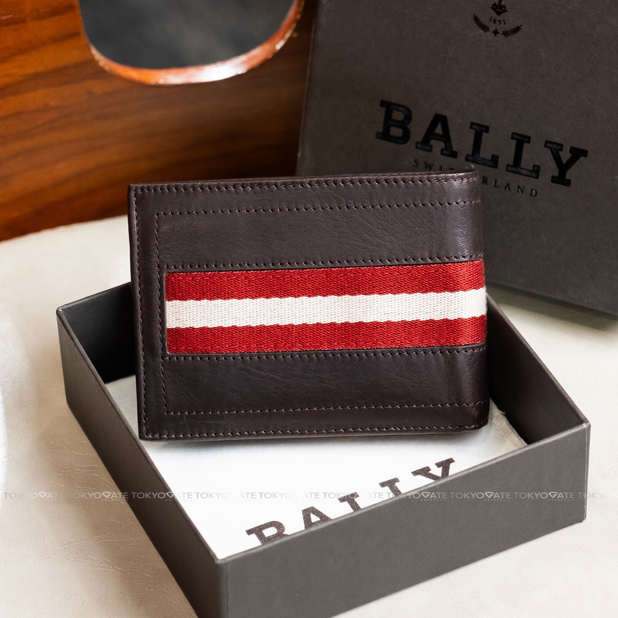 Ví Bally Tye Stripe Leather Wallet Brown